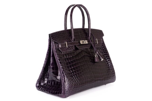 Herm S Birkin Amethyst Porosus Crocodile Palladium Hardware Luxury