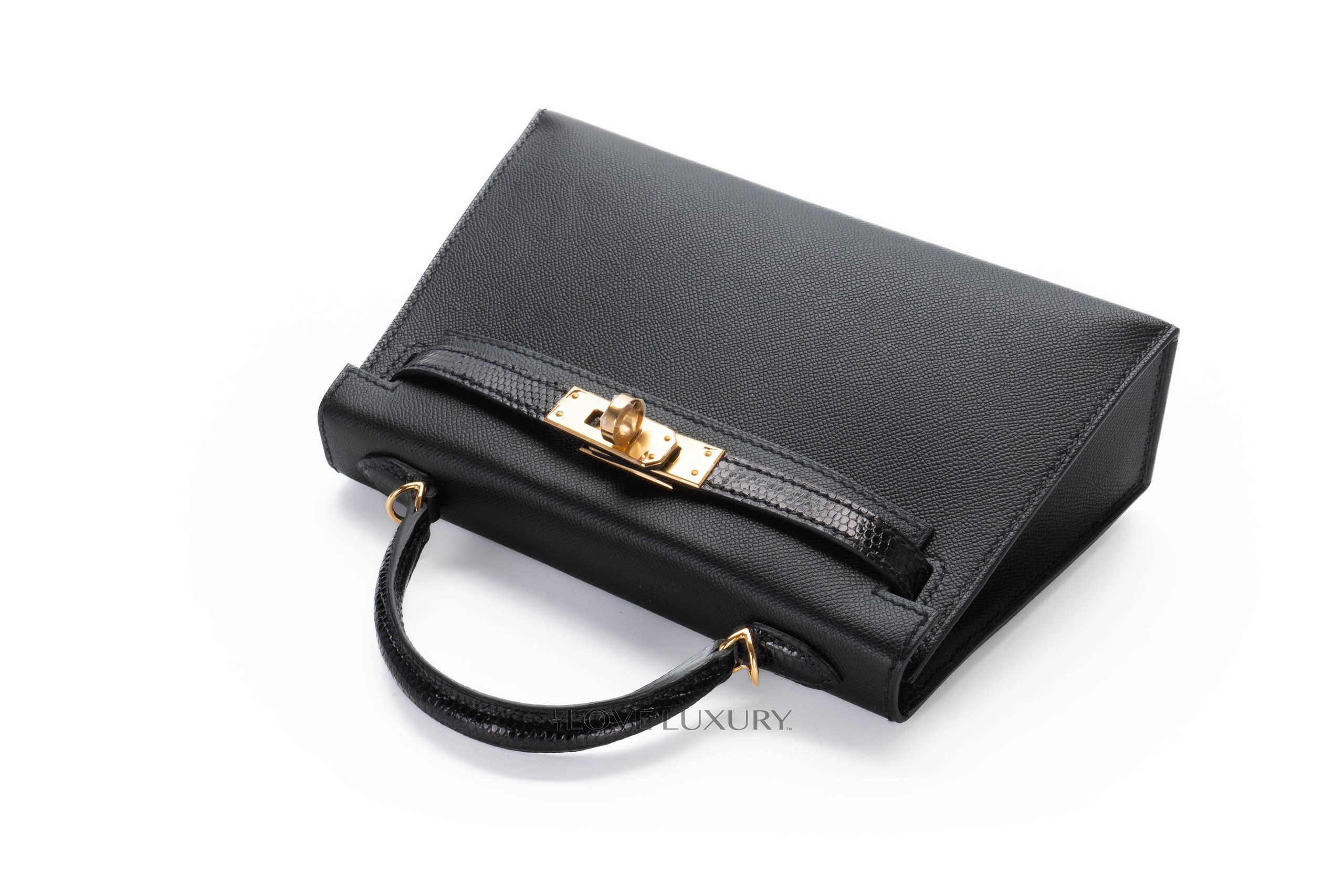 Herm S Mini Kelly Touch Lizard Black Epsom Gold Hardware Luxury Shopping