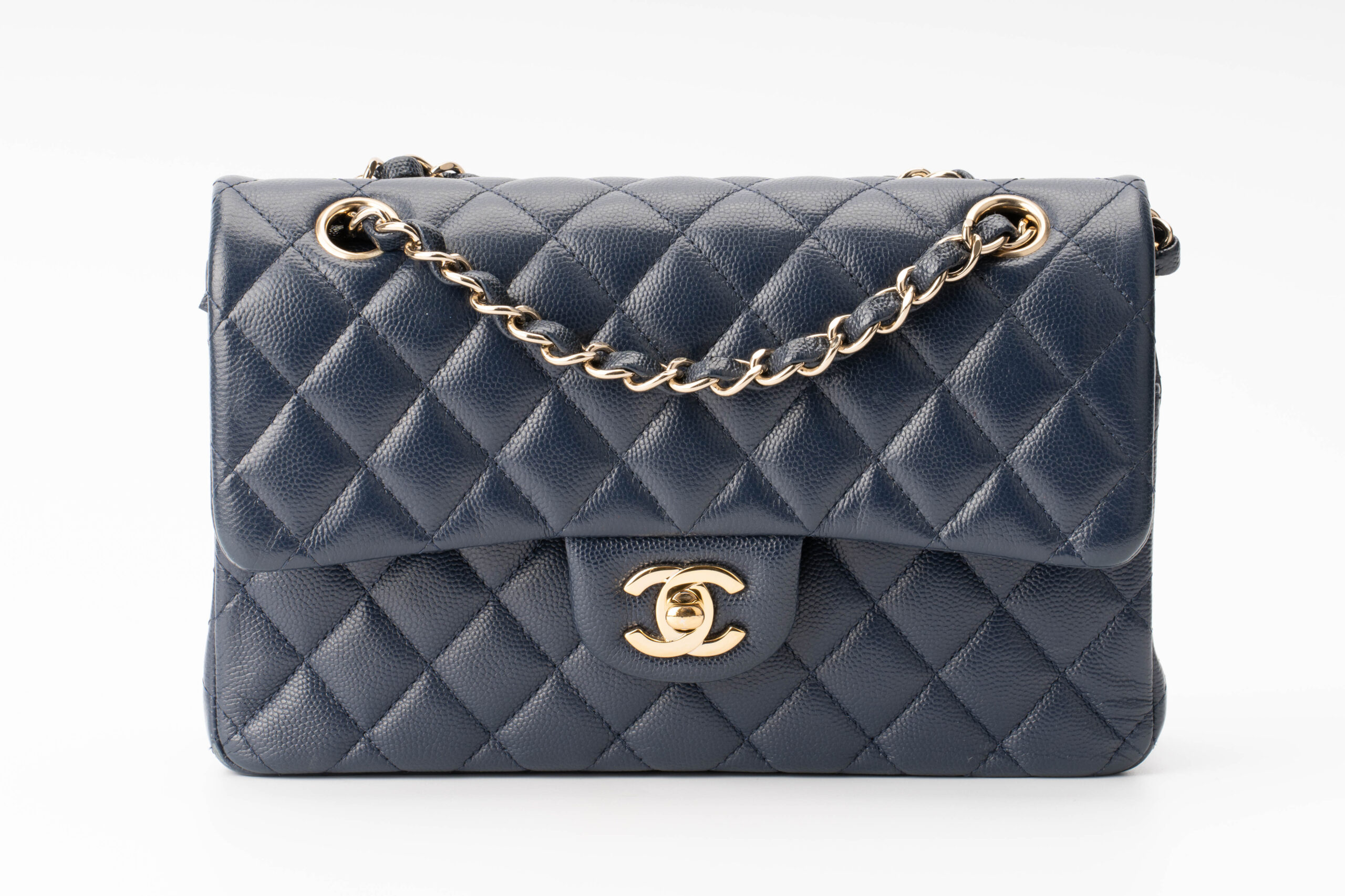 Chanel Small Classic Flap Bag Caviar Navy Blue - Luxury Shopping