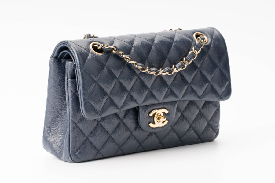 Chanel Small Classic Flap Bag Caviar Navy Blue Luxury Shopping