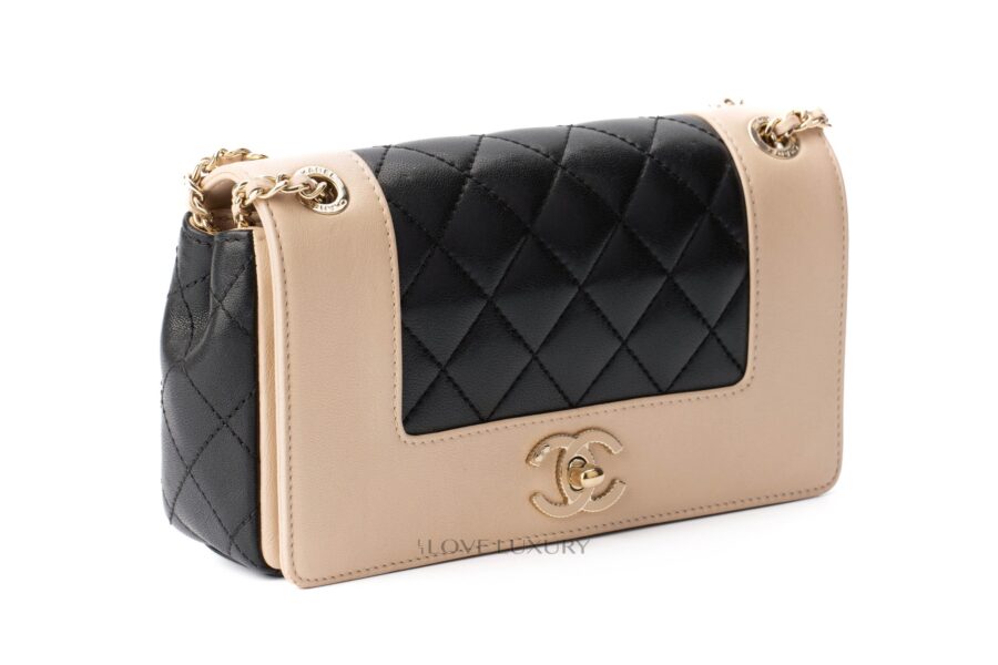 Chanel Mademoiselle Vintage Small Flap Bag Beige and Black Luxury