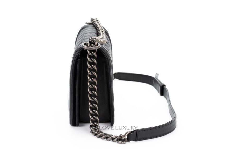 Chanel Boy Bag Black Lambskin Ruthenium Hardware Luxury Shopping
