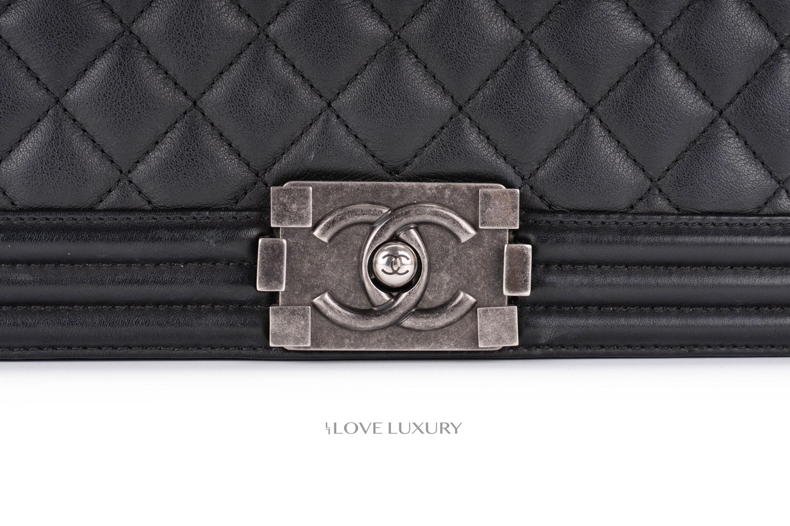 Chanel Boy Bag Black Lambskin Ruthenium Hardware Luxury Shopping