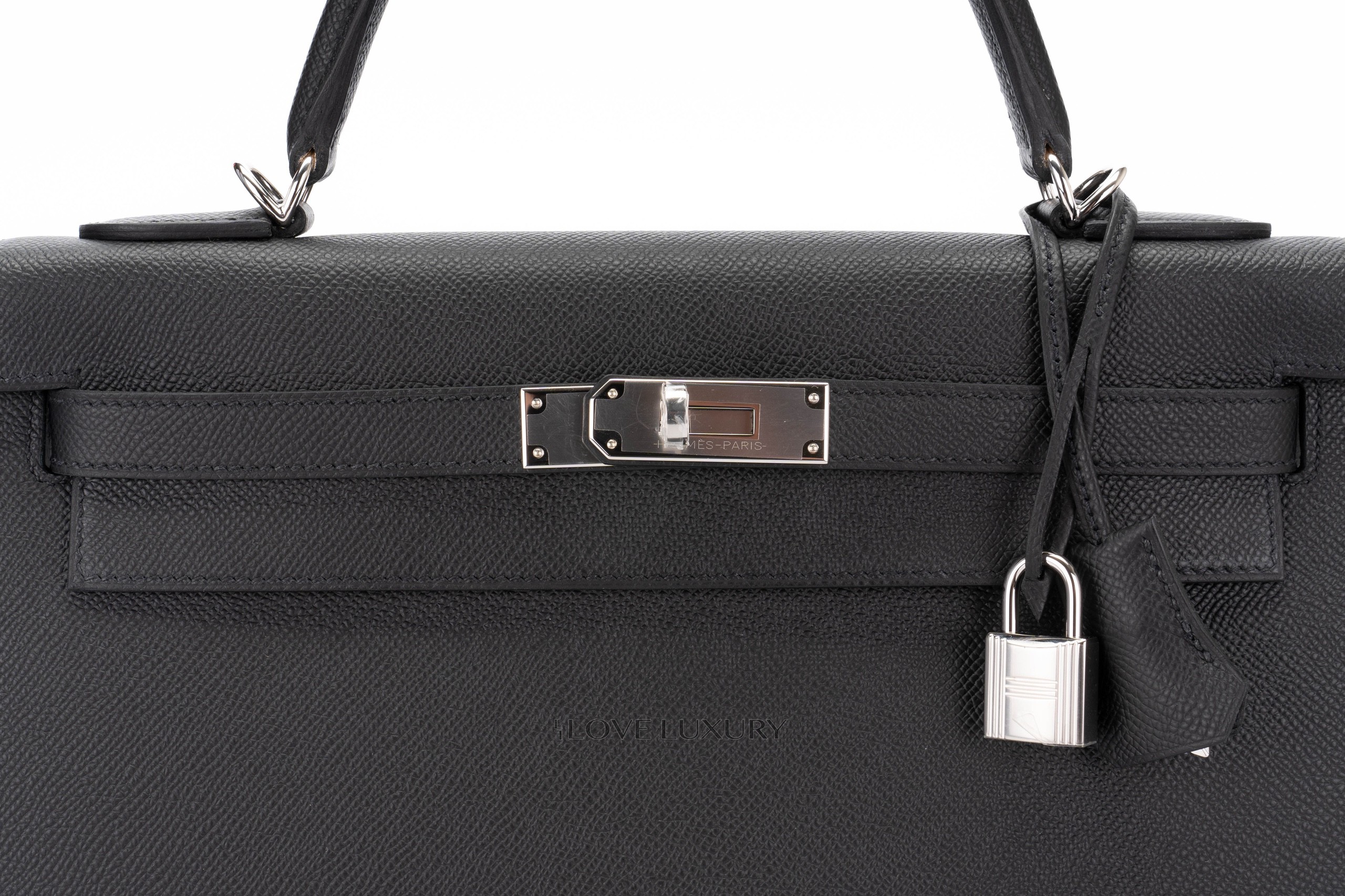 Hermes Kelly 32 Black Epsom Sellier Palladium Hardware Luxury Shopping