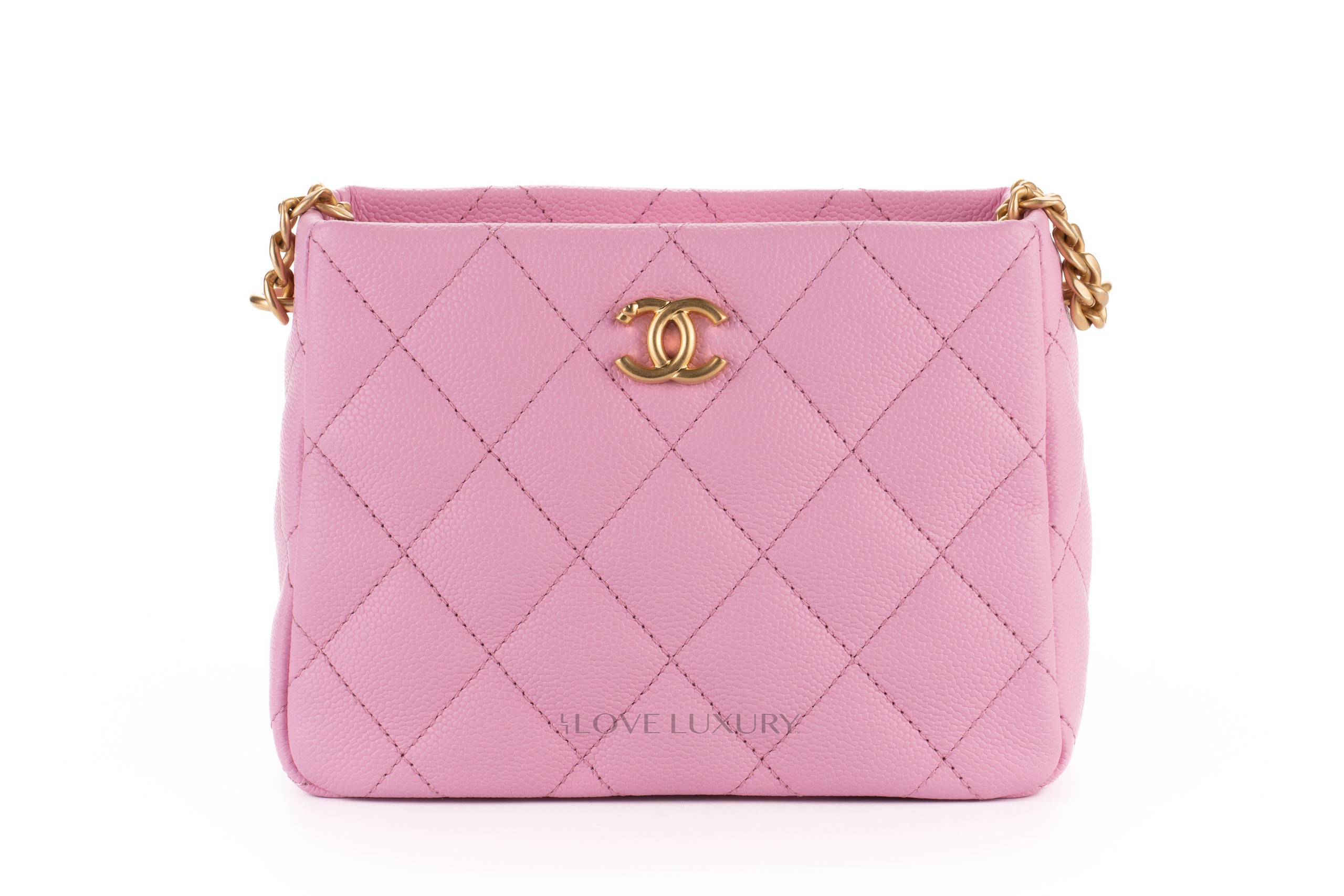 Chanel Mini Pear Crush Pink Caviar Hobo Bag Gold Hardware - Luxury Shopping