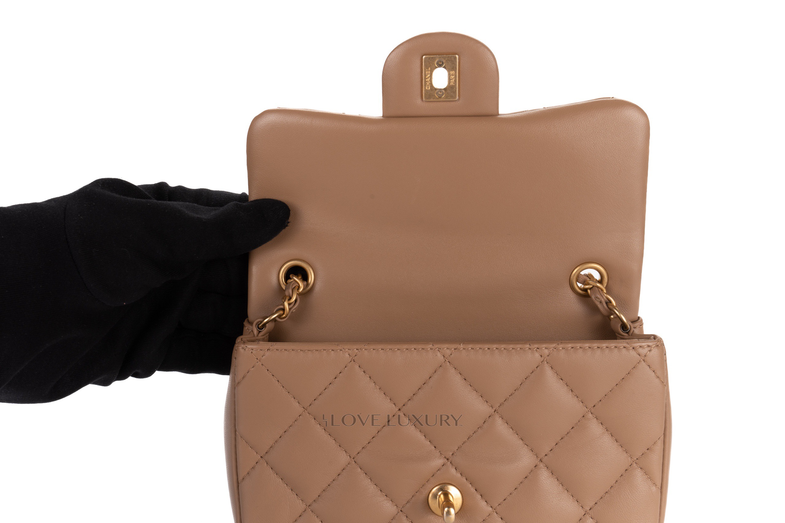 Chanel Mini Rectangular Beige Lambskin Light Gold Hardware - Luxury ...