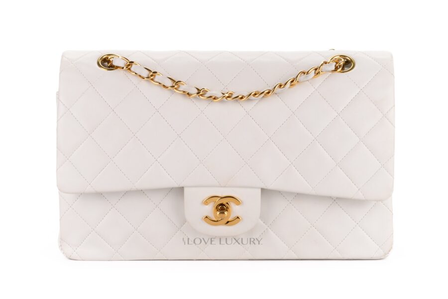 Chanel Vintage Medium Classic Flap White Lambskin Gold Hardware - Luxury  Shopping
