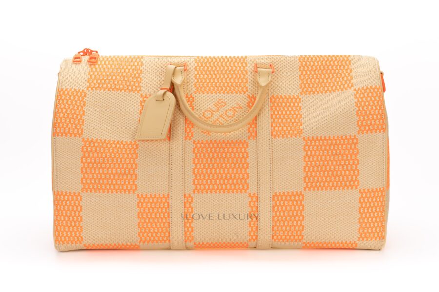 Louis Vuitton Keepall Bandouliere 50 Raffia Orange Beige Weekend Travel Bag