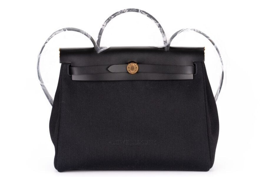 Hermes Herbag Zip 31 Black Canvas and Swift Gold Hardware Luxury Shopping