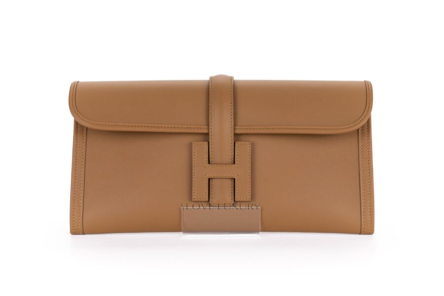 Hermès Jige Bronze Dore Swift Clutch - Luxury Shopping