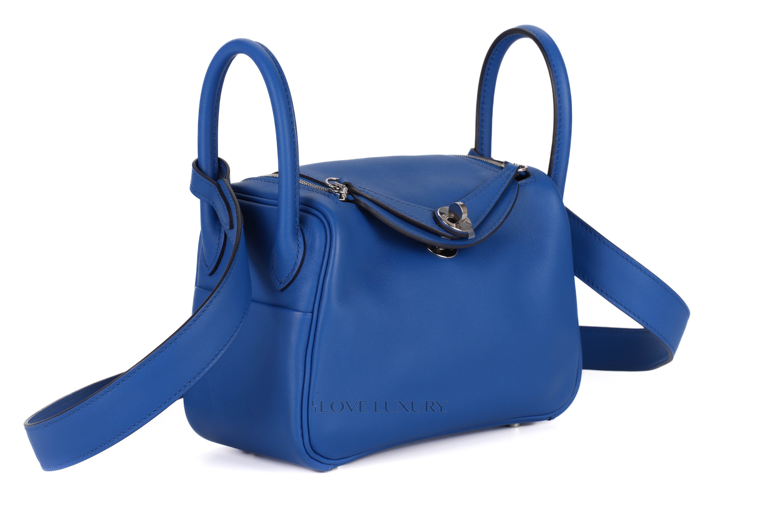 Hermes Mini Lindy Bleu France Verso Swift Palladium Hardware