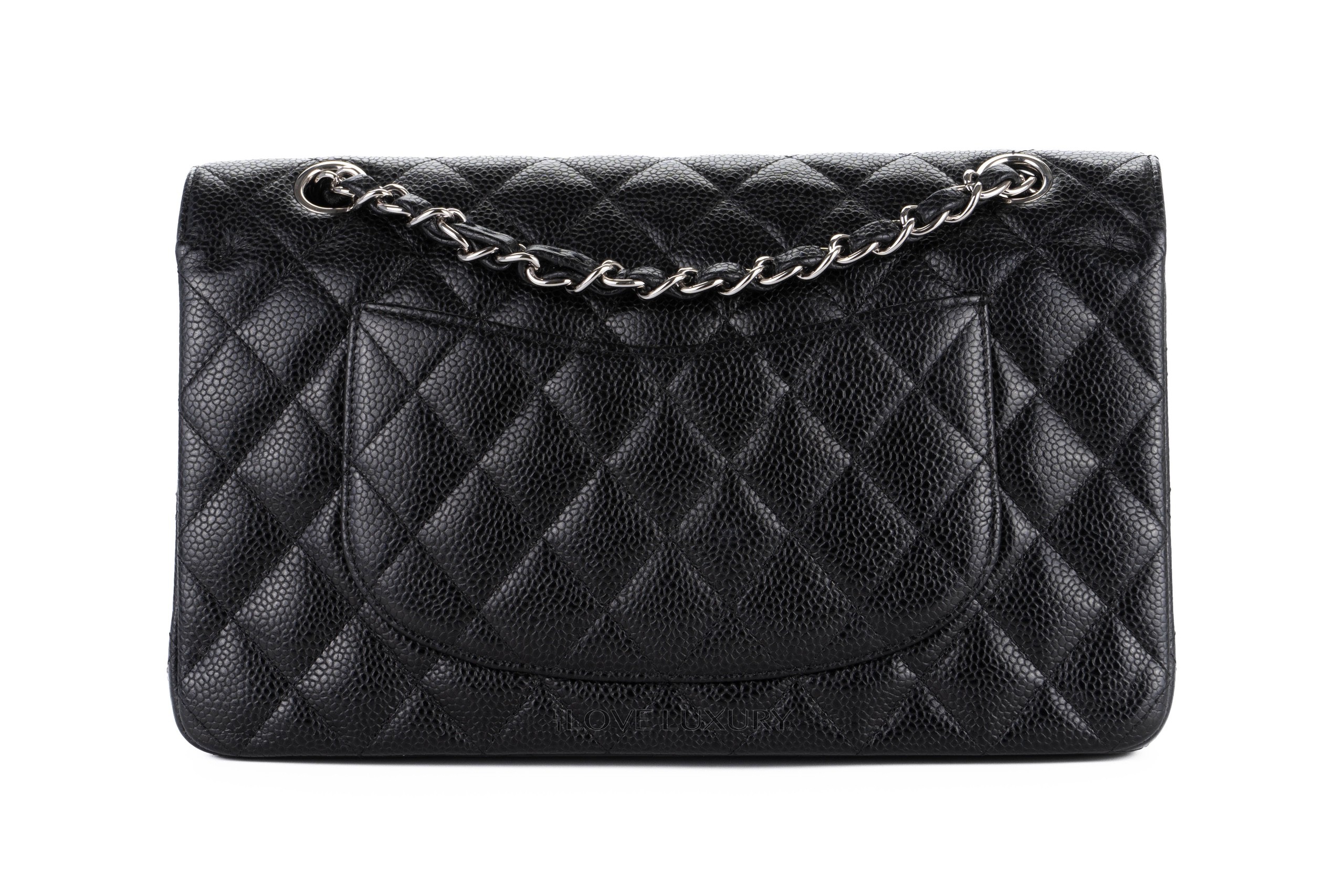 Chanel classic caviar flap bag black silver on sale hardware