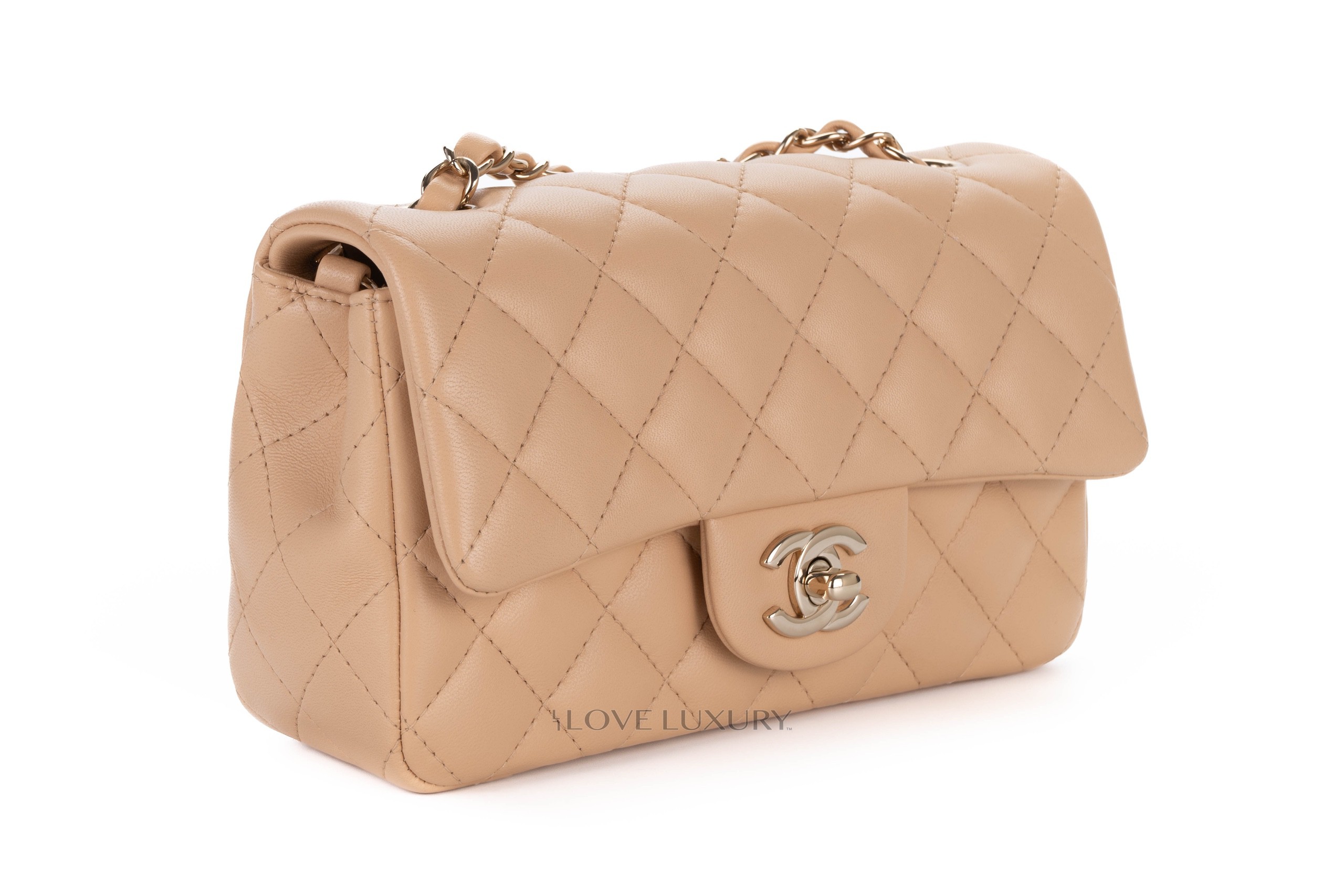 Chanel Mini Rectangular Flap Bag Beige Lambskin Light Gold Hardware ...