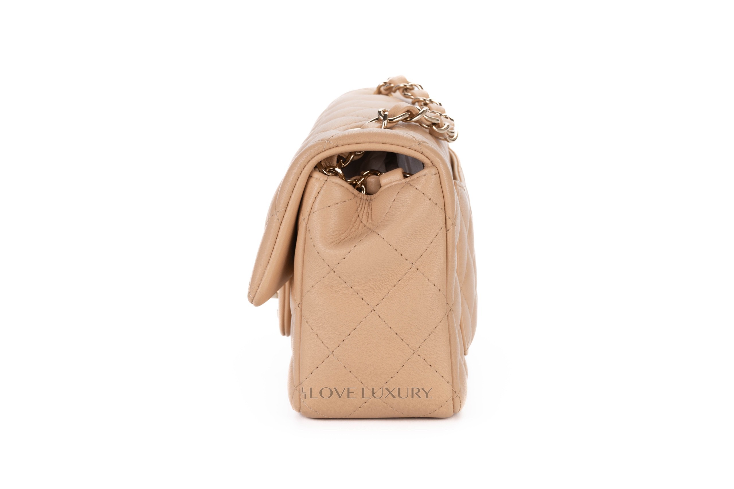 Chanel Mini Rectangular Flap Bag Beige Lambskin Light Gold Hardware ...