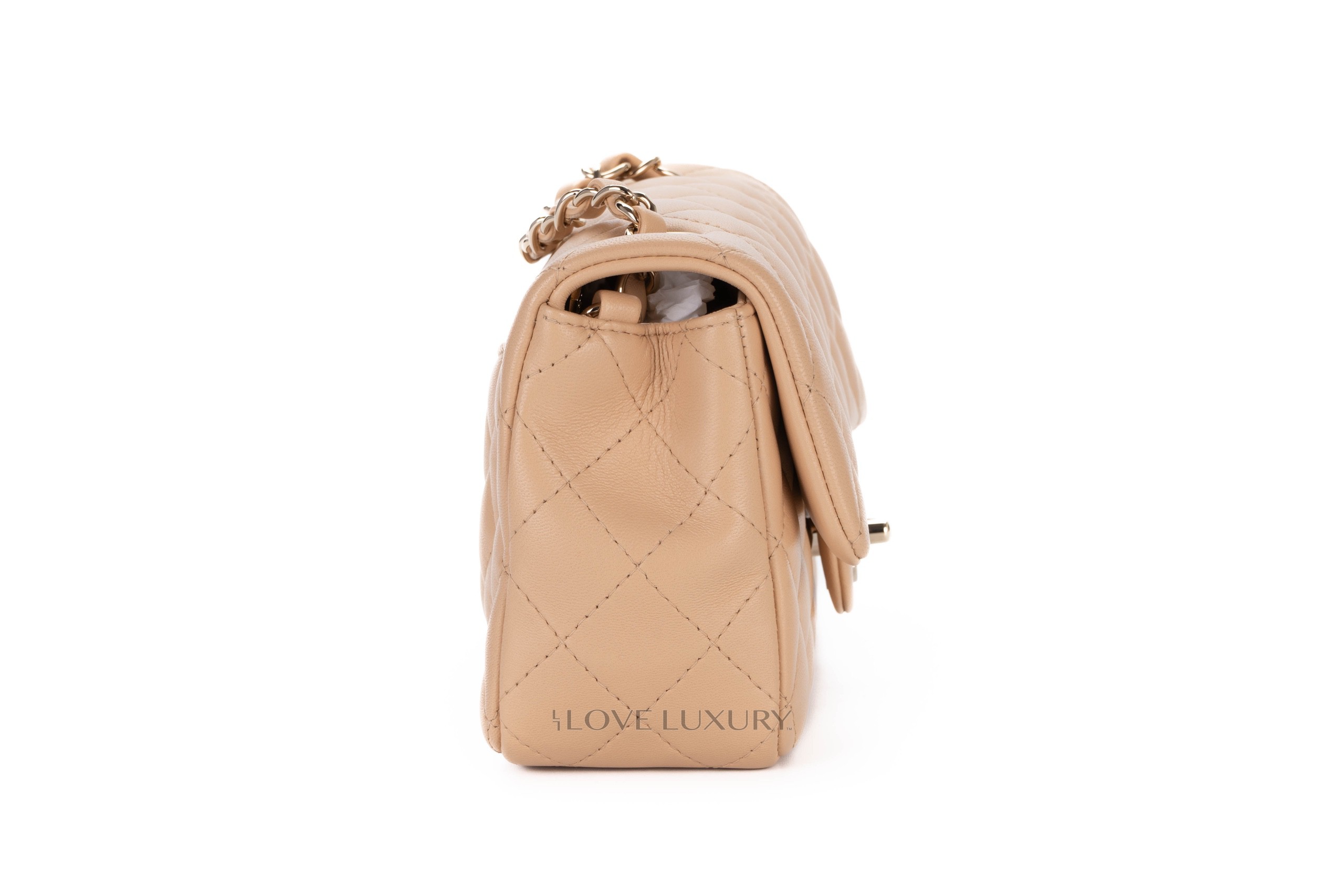 Chanel Mini Rectangular Flap Bag Beige Lambskin Light Gold Hardware ...