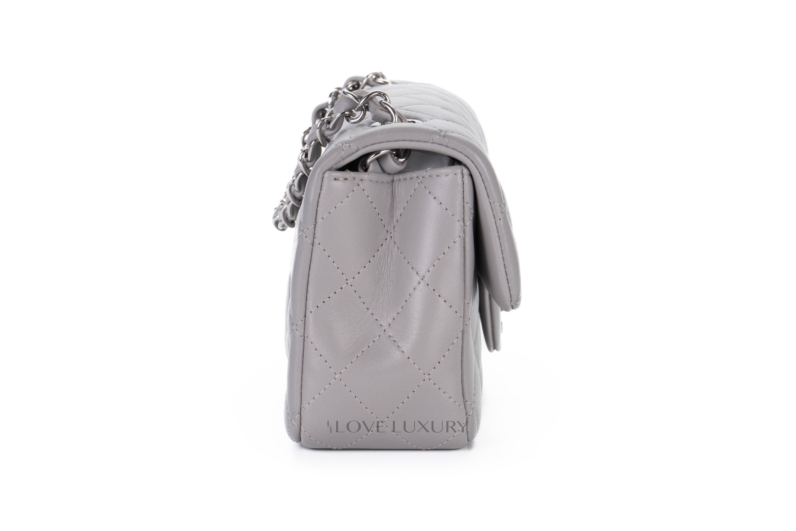 Chanel Mini Rectangular Flap Bag Grey Lambskin Silver Hardware - Luxury ...
