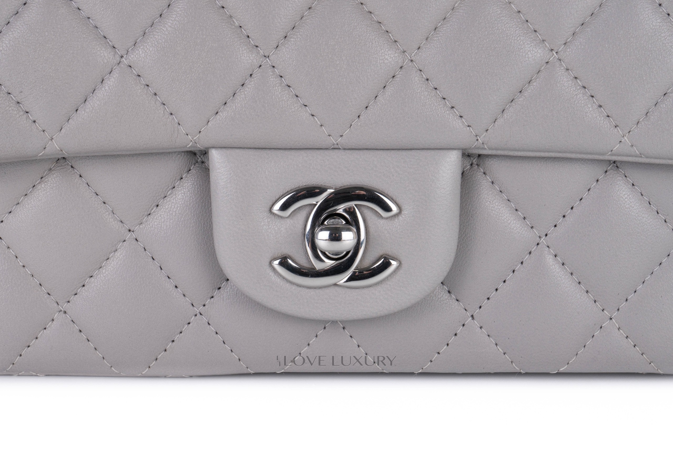 Chanel Mini Rectangular Flap Bag Grey Lambskin Silver Hardware - Luxury ...