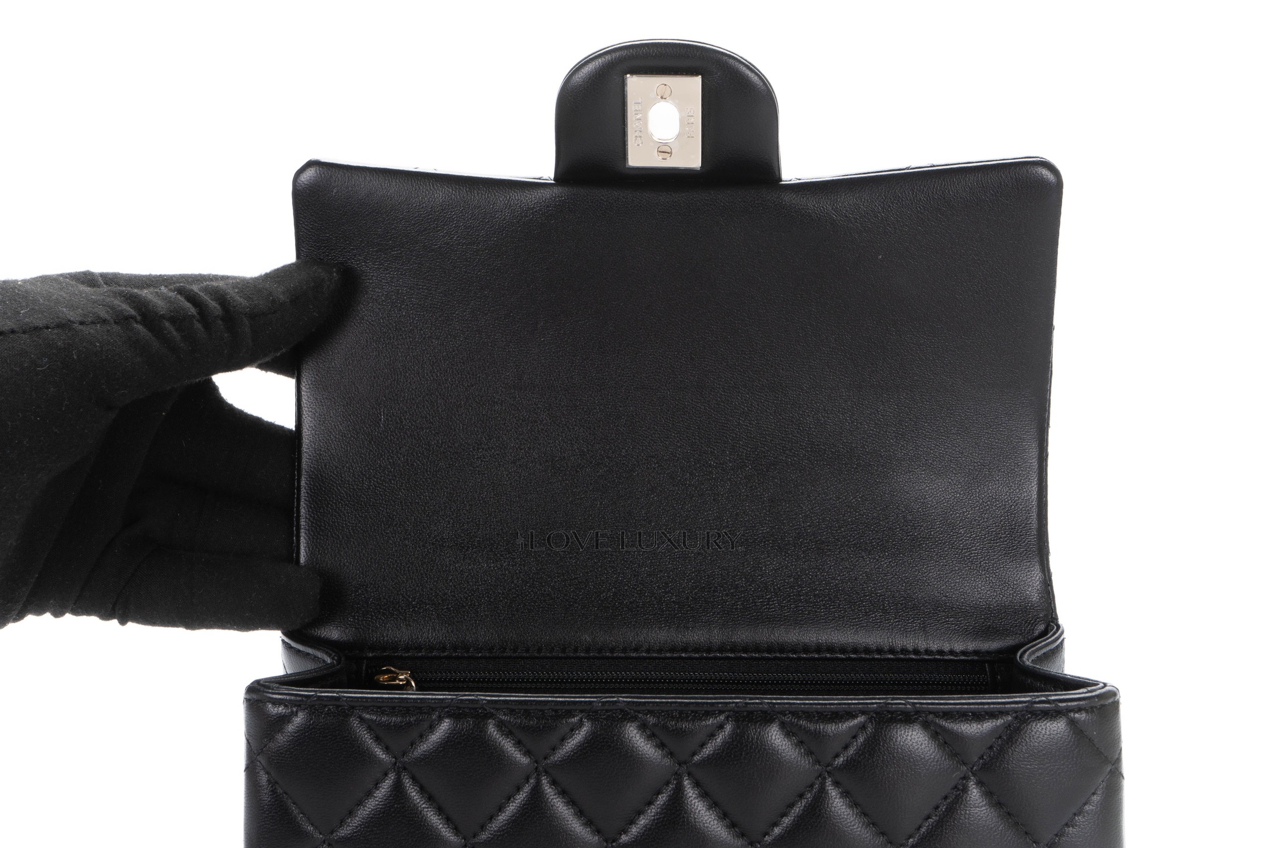 Chanel Mini Rectangular Top Handle Black Lambskin Light Gold Hardware ...