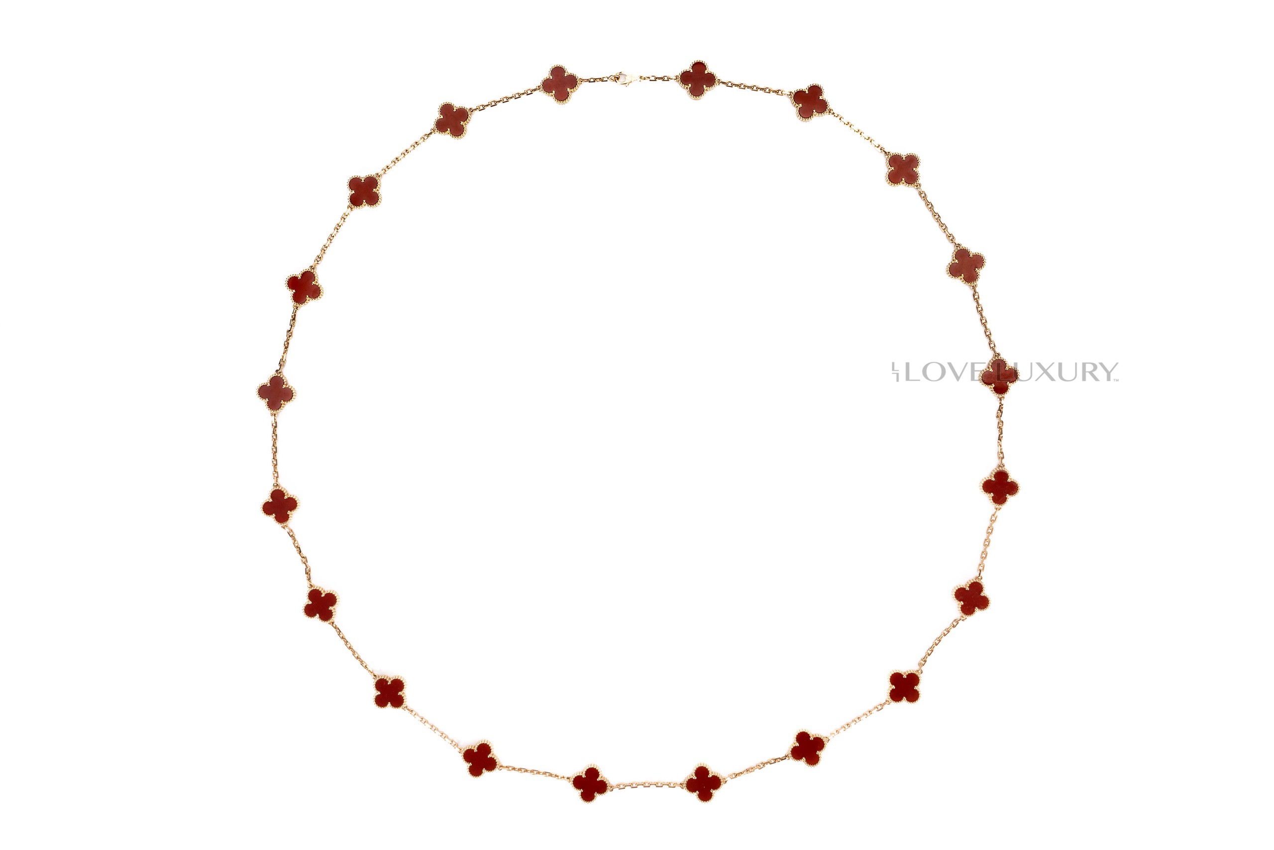 Van-Cleef-&-Arpels-Vintage-20-Motif-Alhambra-Carnelian-Yellow-Gold-Necklace-1