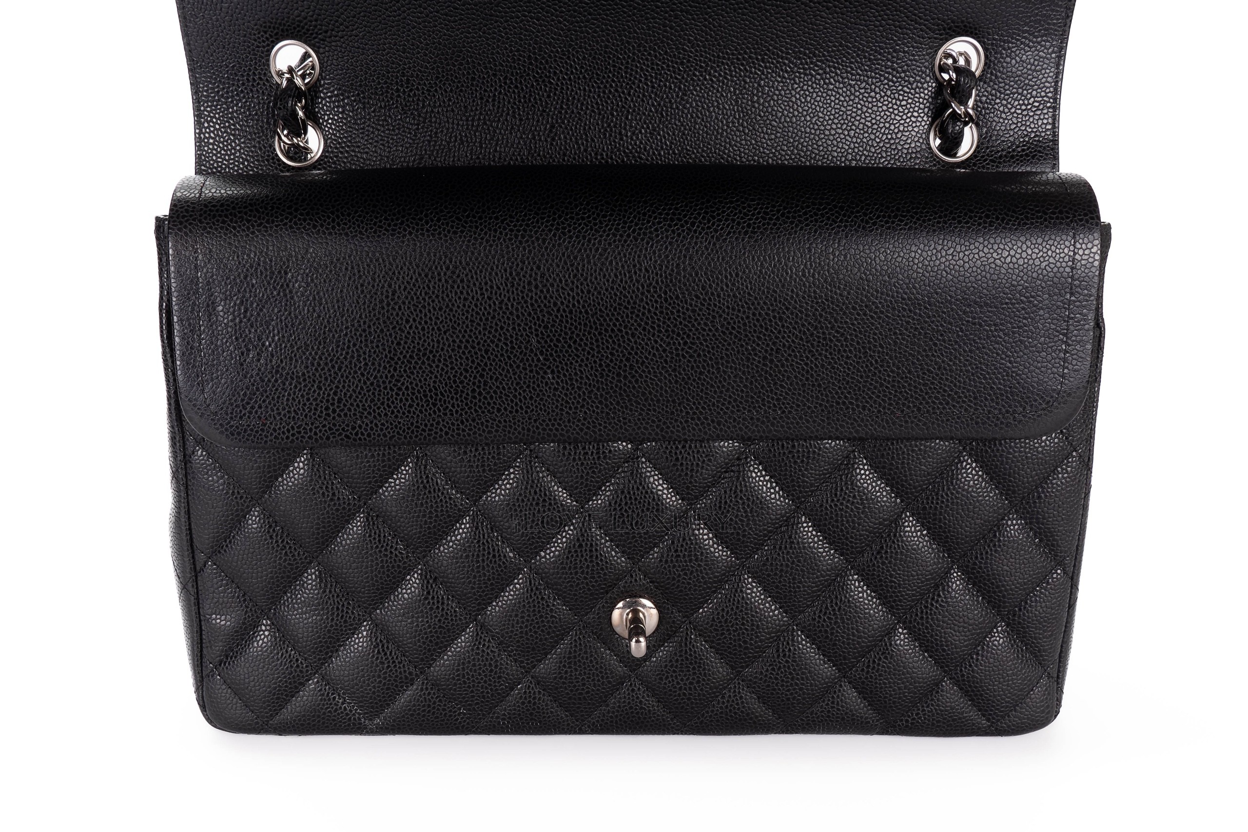 Chanel Maxi Classic Flap Caviar Black Silver Hardware Luxury Shopping