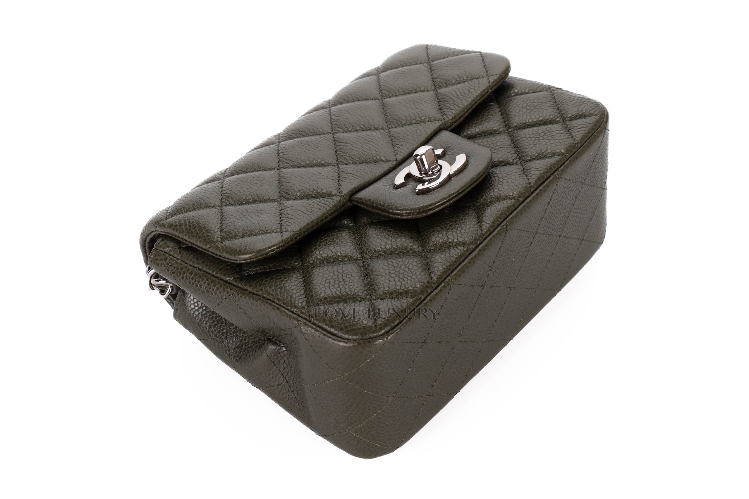 Chanel-Mini-Square-Army-Green-Caviar-Silver-Hardware-11