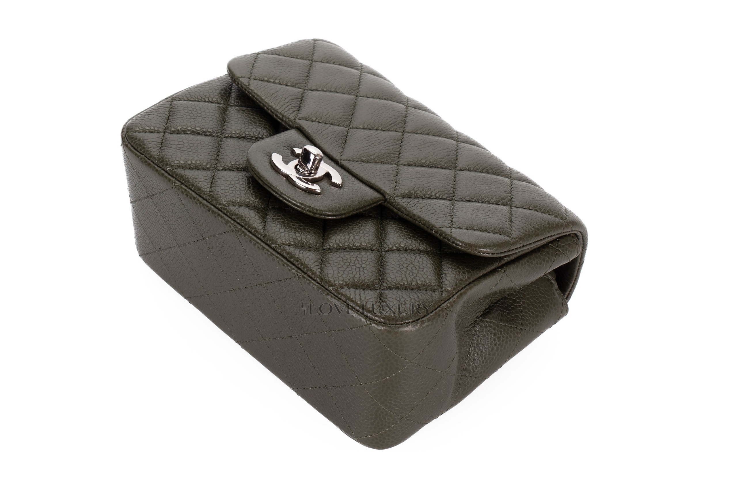 Chanel-Mini-Square-Army-Green-Caviar-Silver-Hardware-12