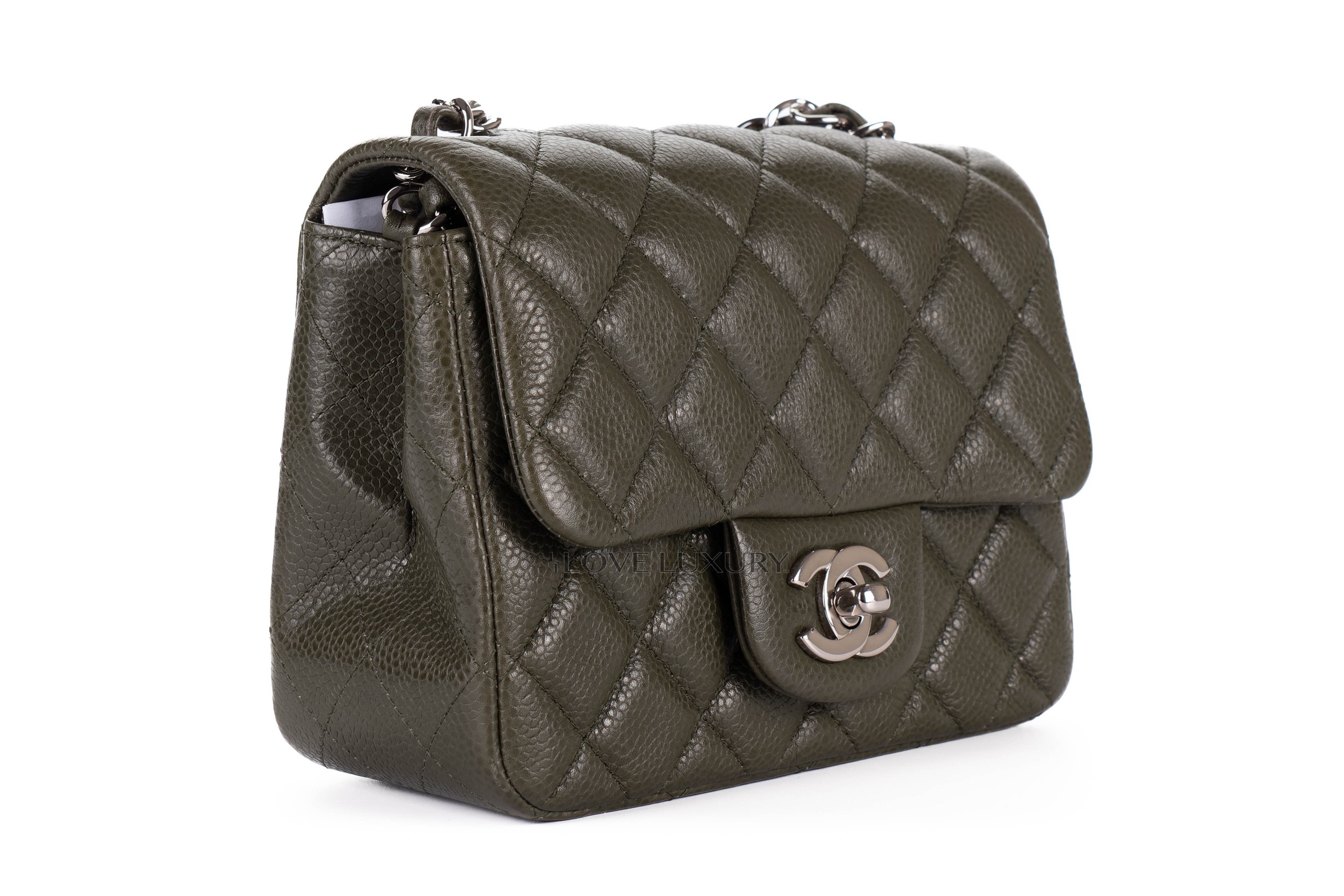 Chanel-Mini-Square-Army-Green-Caviar-Silver-Hardware-2