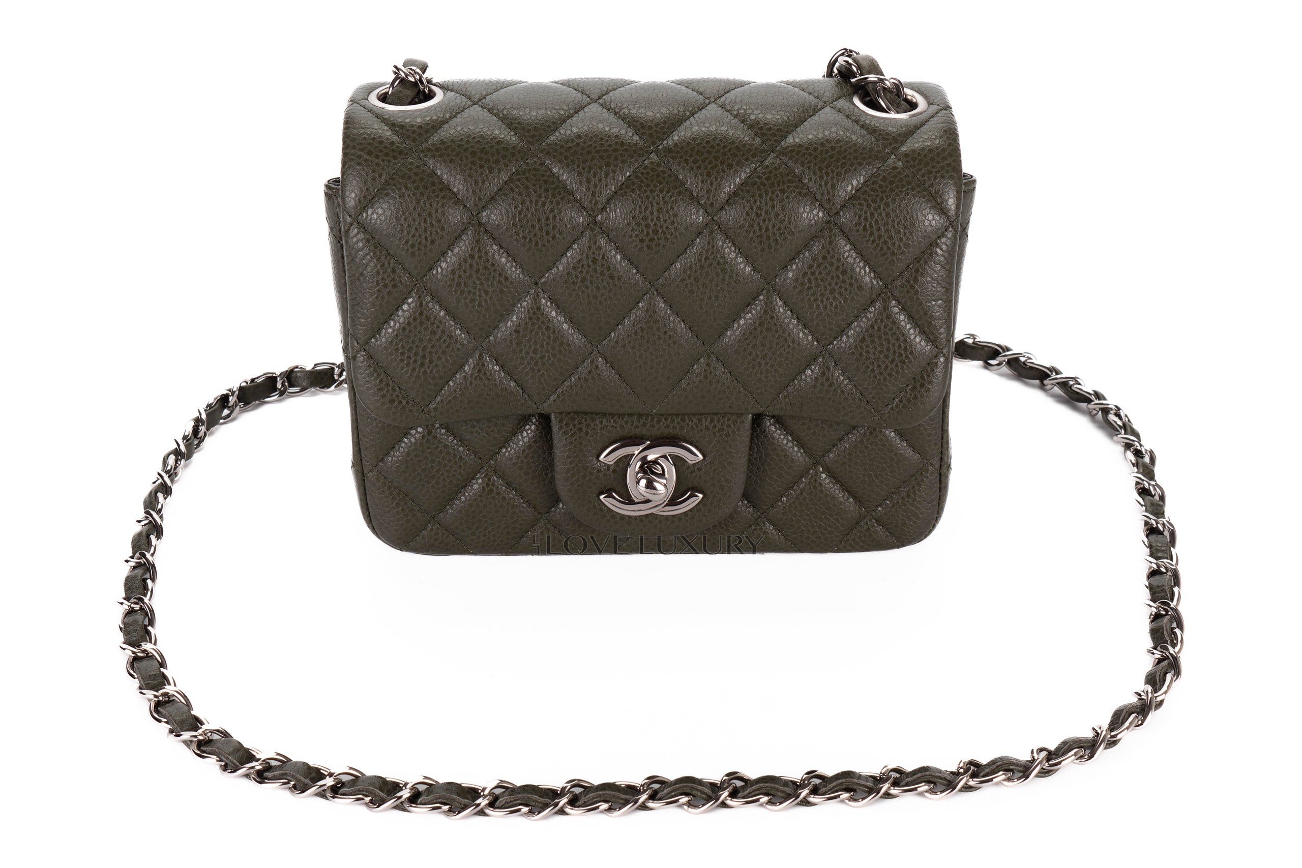 Chanel-Mini-Square-Army-Green-Caviar-Silver-Hardware-8