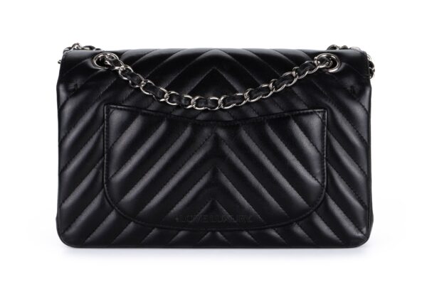 Chanel Small Chevron Classic Flap Black Lambskin Silver Hardware
