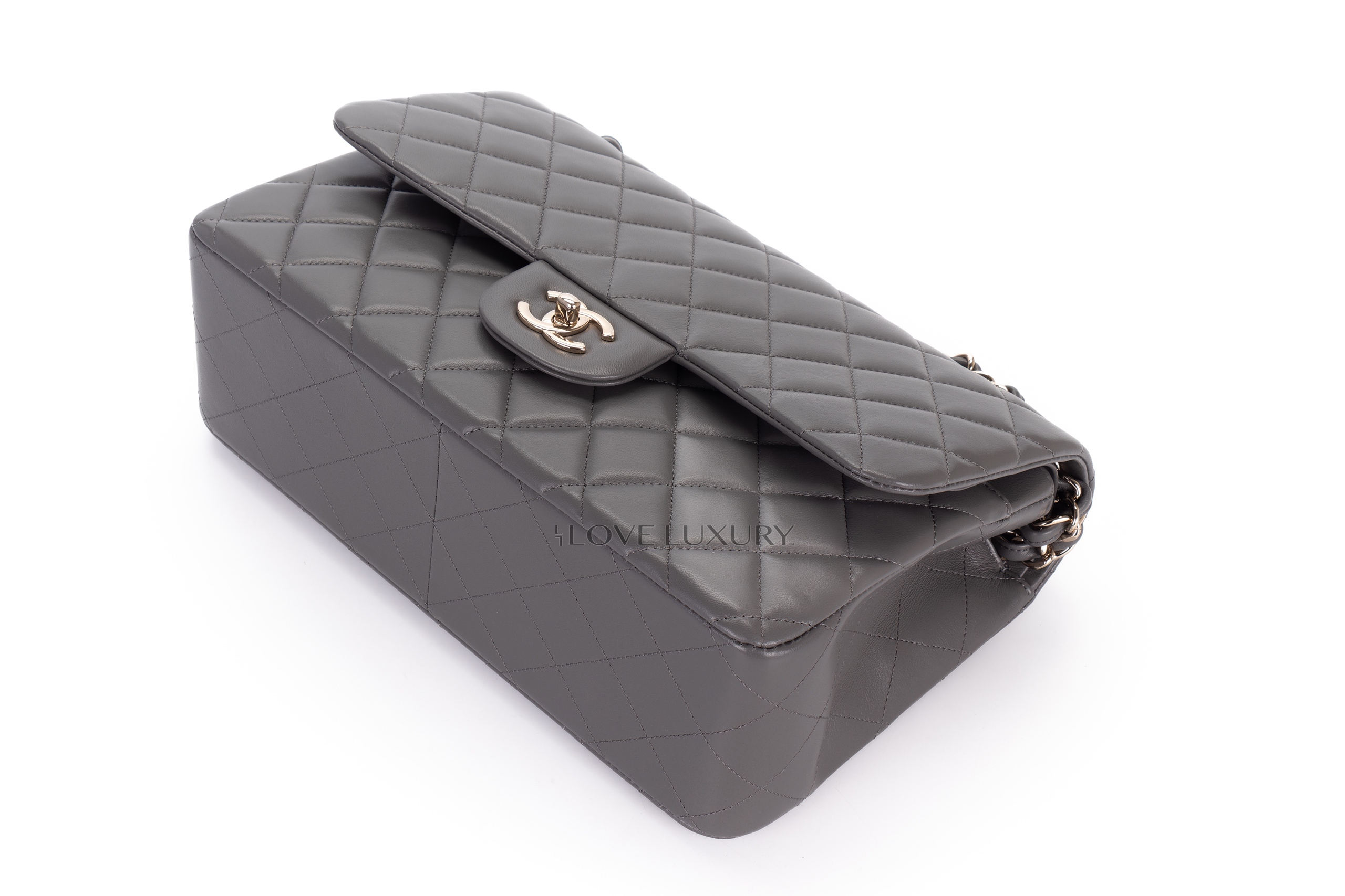 Chanel-Jumbo-Classic-Flap-Light-Grey-Lamsbkin-Light-Gold-Hardware-13