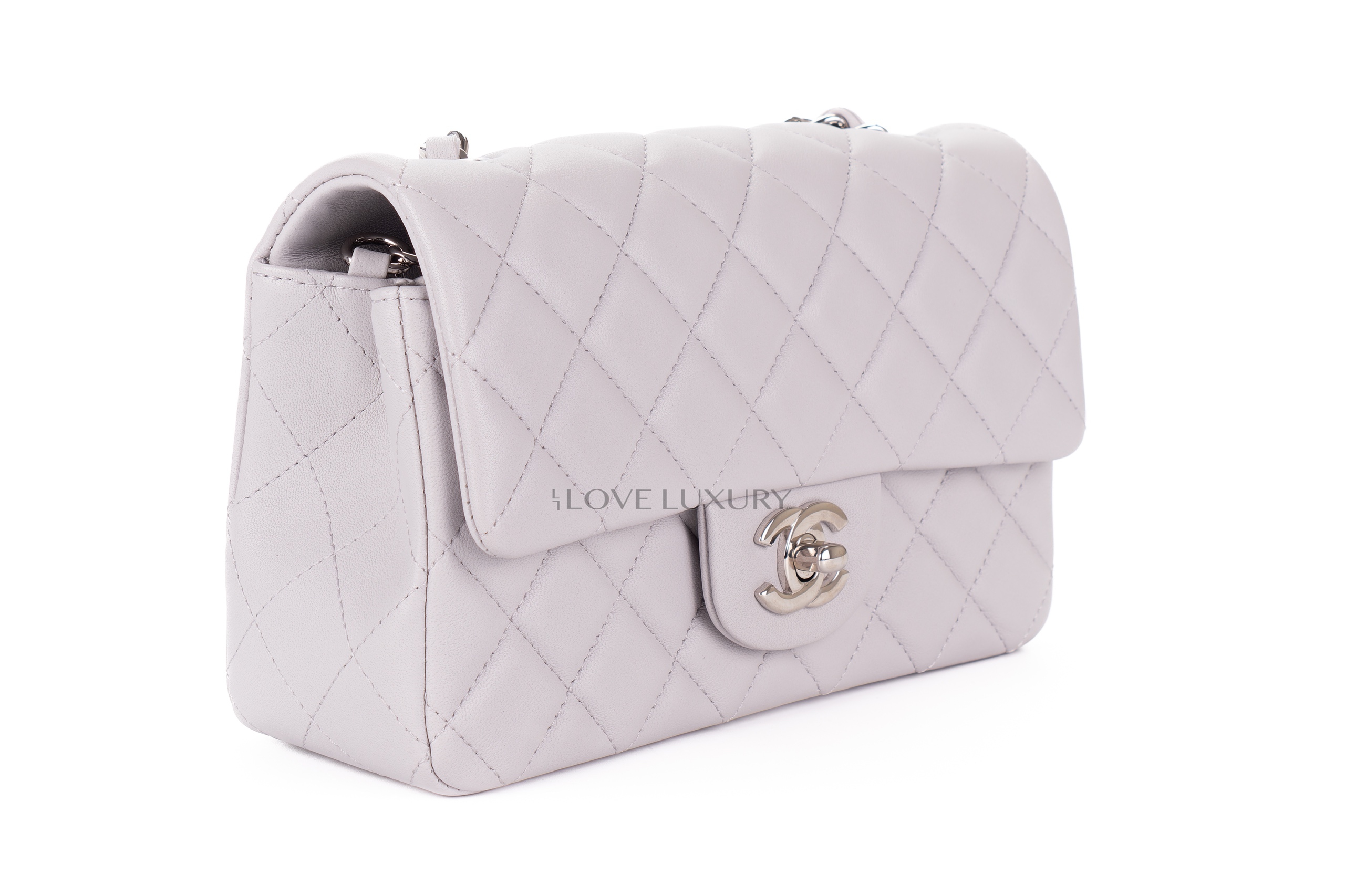 Chanel Mini Rectangular Flap Bag Grey Lambskin Silver Hardware - Luxury ...