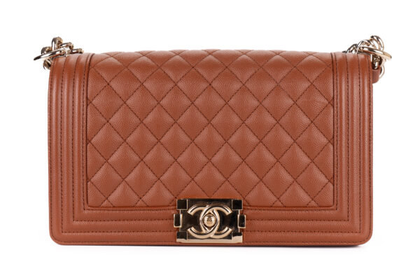 Chanel Boy Bag Medium Brown Caviar Light Gold Hardware Luxury