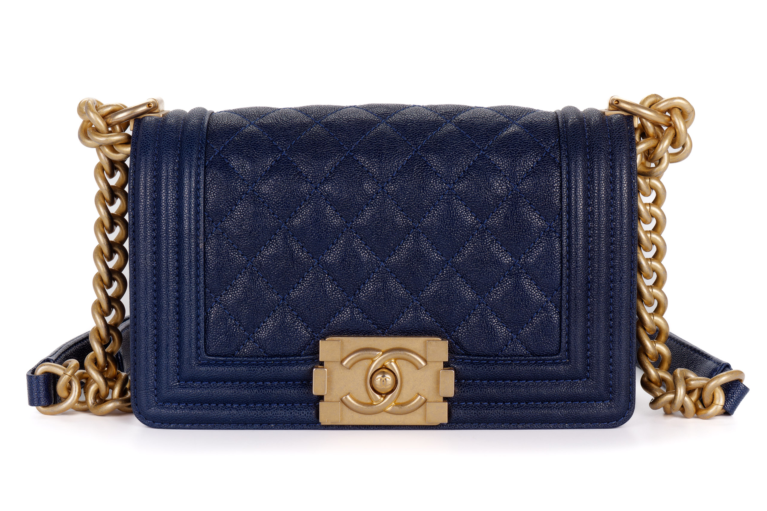 Chanel boy navy blue hotsell gold chain