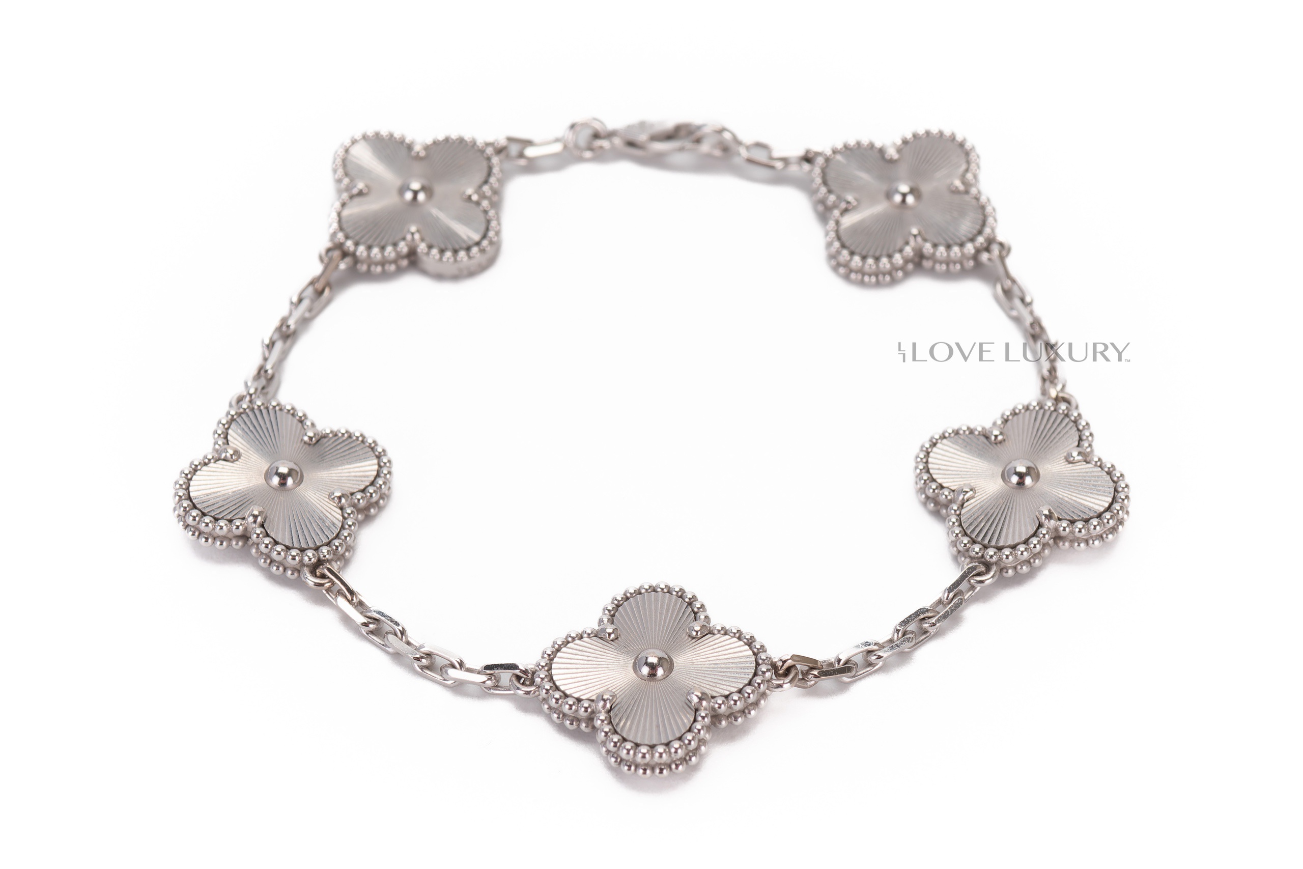 Van Cleef & Arpels White Gold Guilloche 5Motif Alhambra Bracelet 2023