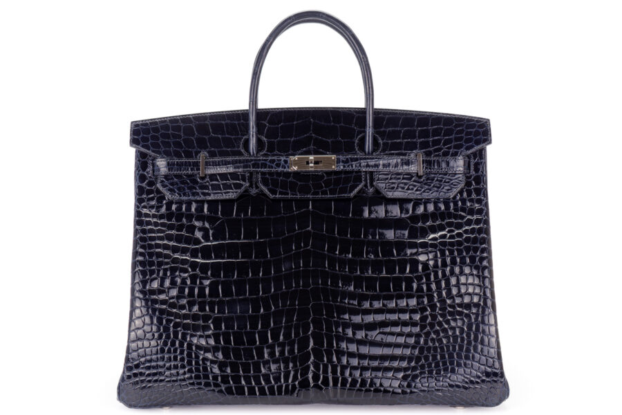 Hermes Birkin 40 Bleu Marine Croc Palladium Hardware Luxury Shopping