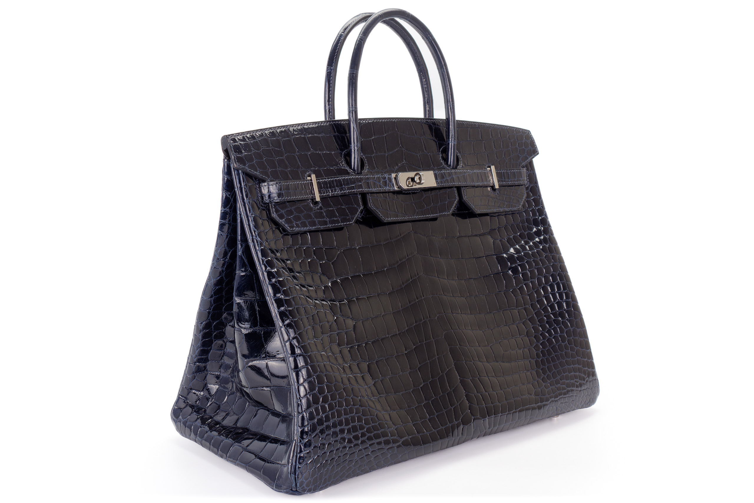 Hermes Birkin 40 Bleu Marine Croc Palladium Hardware Luxury Shopping