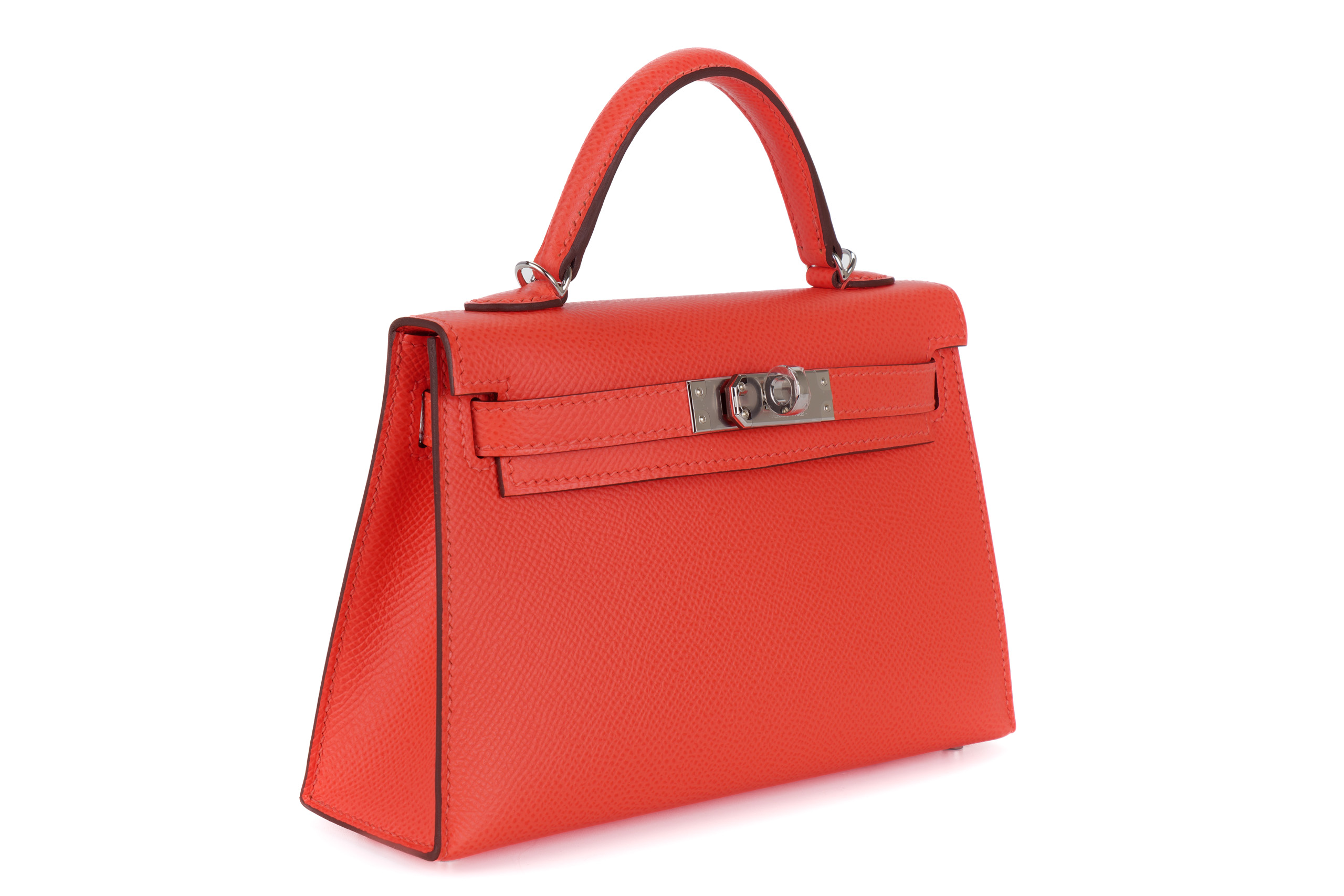 Hermes Mini Kelly Orange Field Epsom Palladium Hardware Luxury Shopping