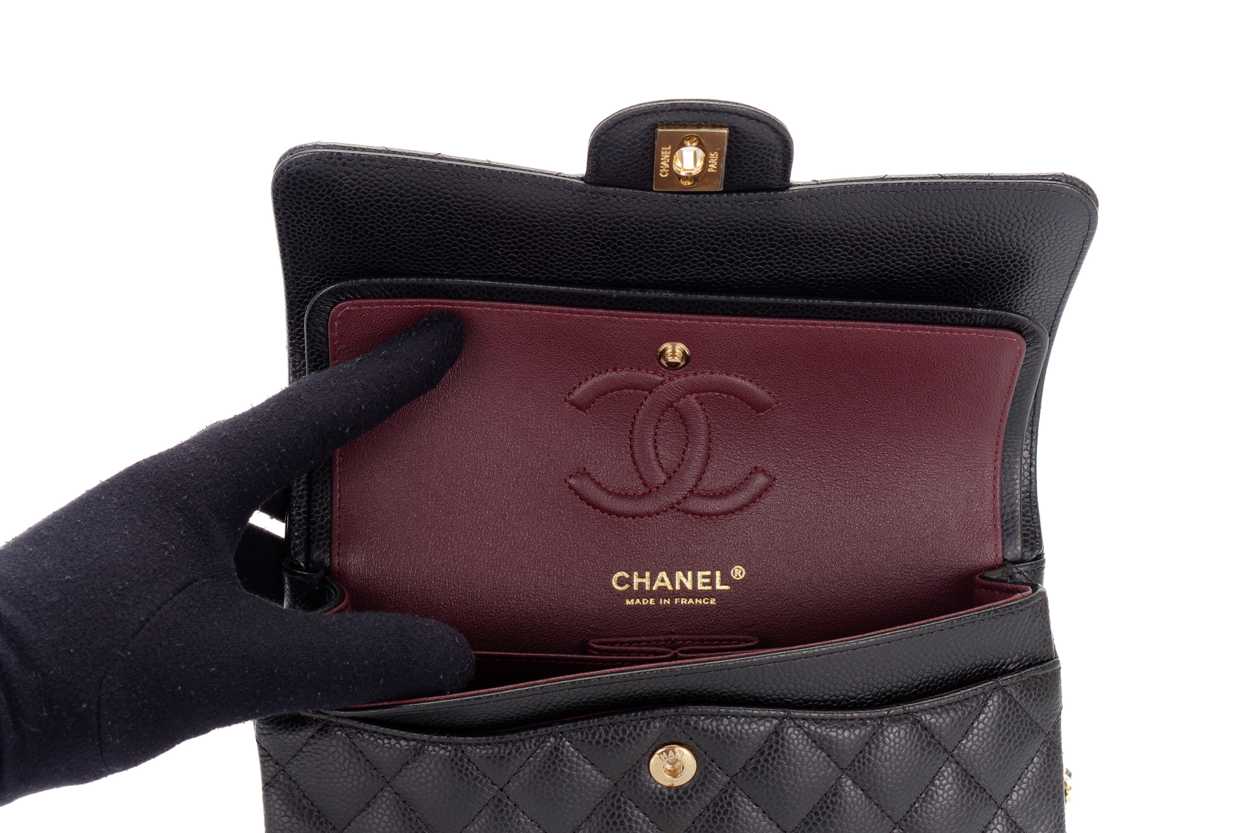 Chanel Small Classic Flap Black Caviar Gold Hardware - Luxury Shopping