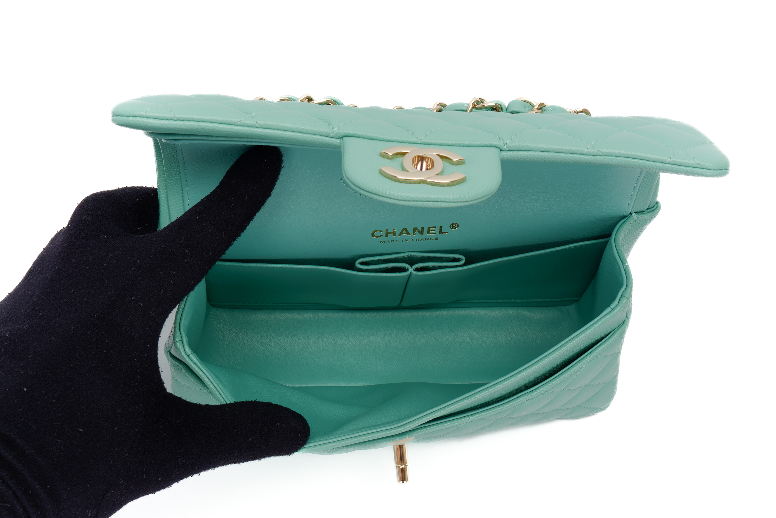 Chanel-Small-Classic-Flap-Mint-Green-Caviar-Light-Gold-Hardware-2603-11