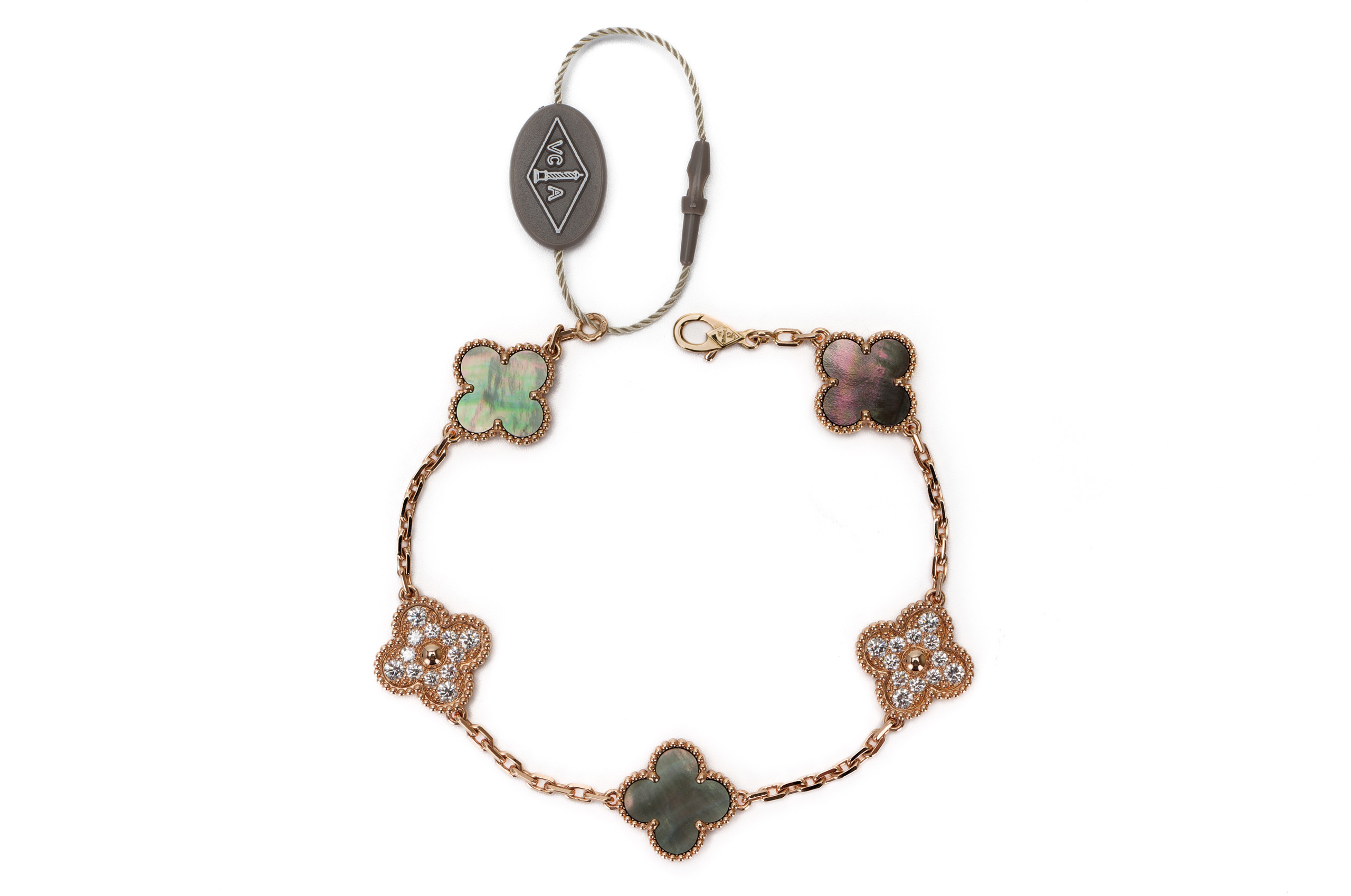 Van-Cleef-&-Arpels-Alhambra-5-Motif-Rose-Gold-Grey-MOP-Diamonds-Bracelet-1