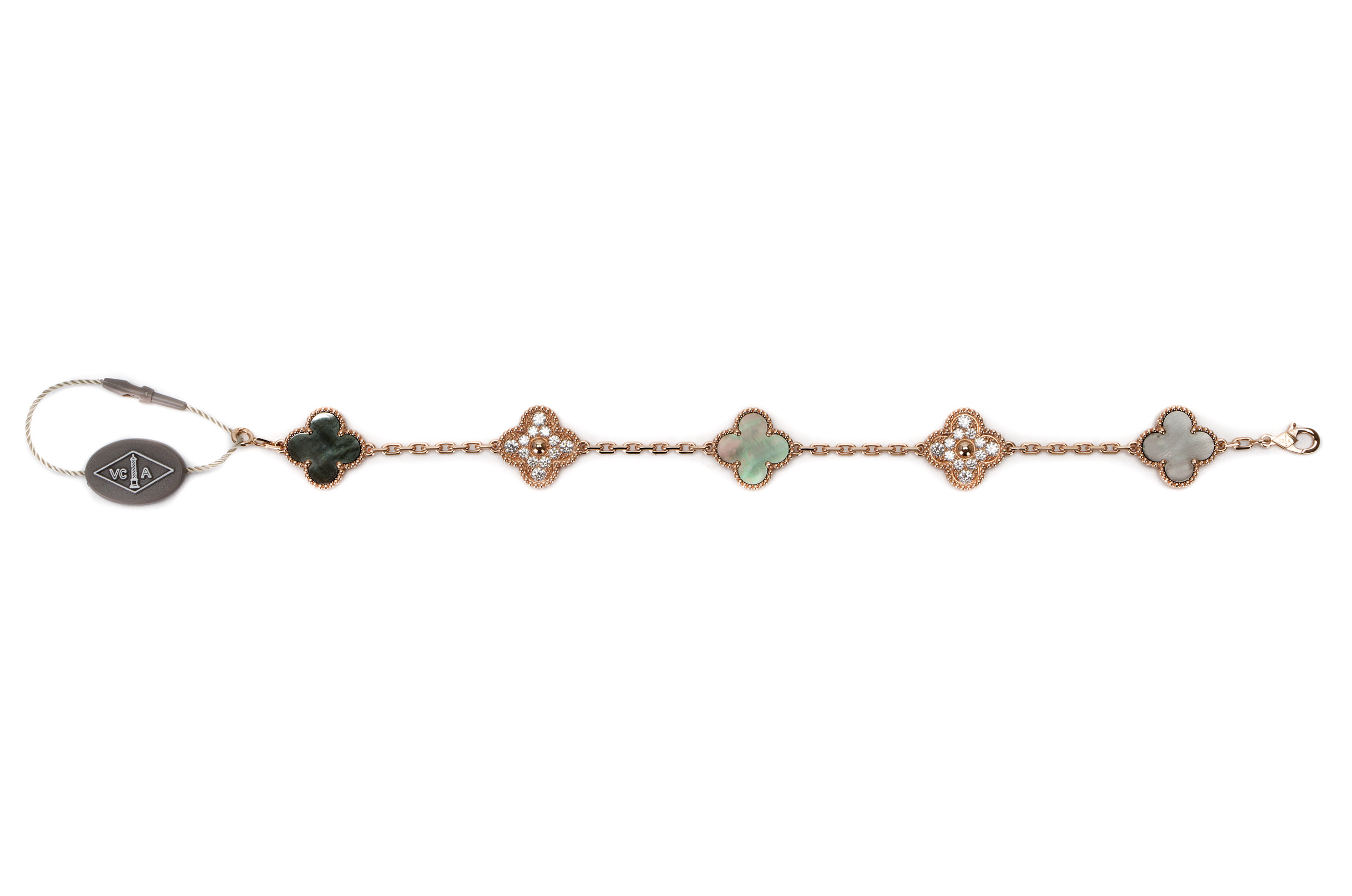 Van-Cleef-&-Arpels-Alhambra-5-Motif-Rose-Gold-Grey-MOP-Diamonds-Bracelet-4