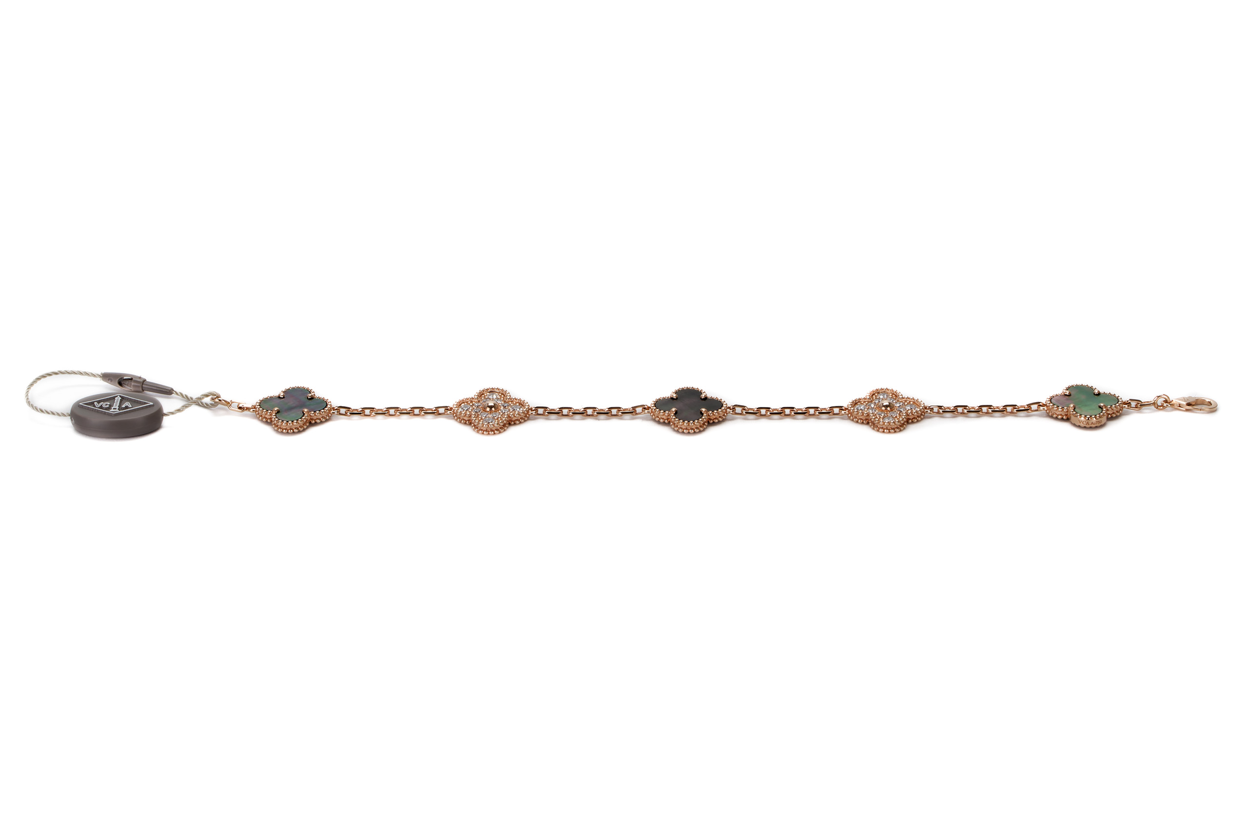 Van-Cleef-&-Arpels-Alhambra-5-Motif-Rose-Gold-Grey-MOP-Diamonds-Bracelet-5