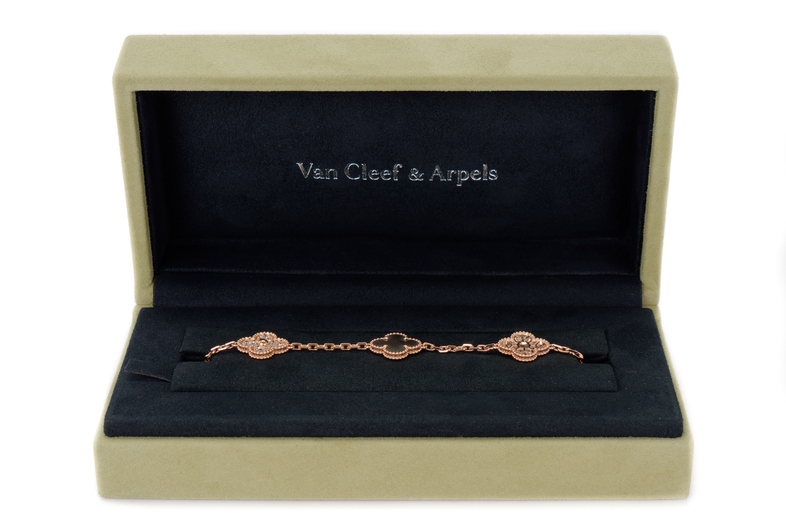 Van-Cleef-&-Arpels-Alhambra-5-Motif-Rose-Gold-Grey-MOP-Diamonds-Bracelet-6