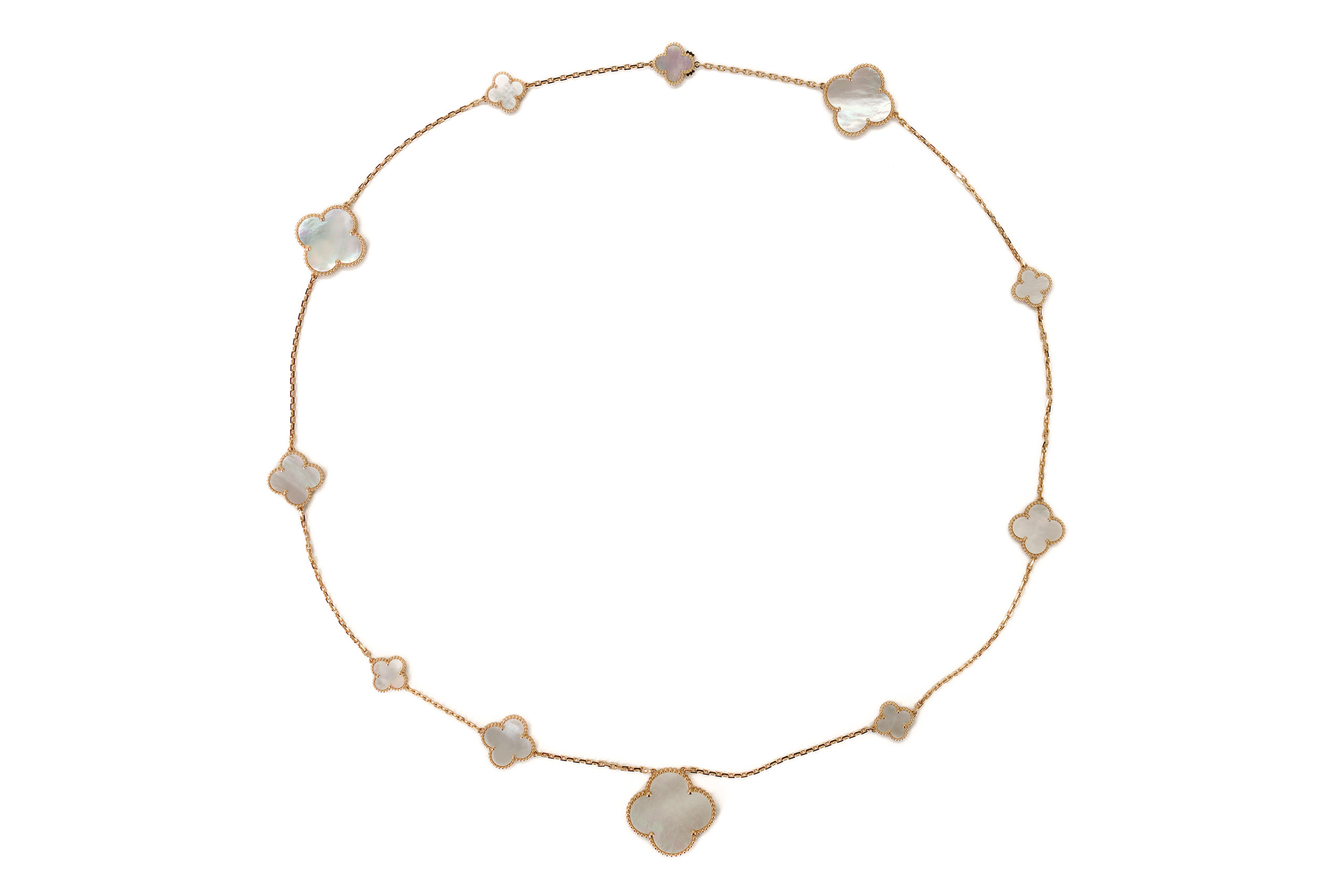 Van-Cleef-&-Arpels-Yellow-Gold-Mother-of-Pearl-Alhambra-11-Motif-Long-Necklace-1