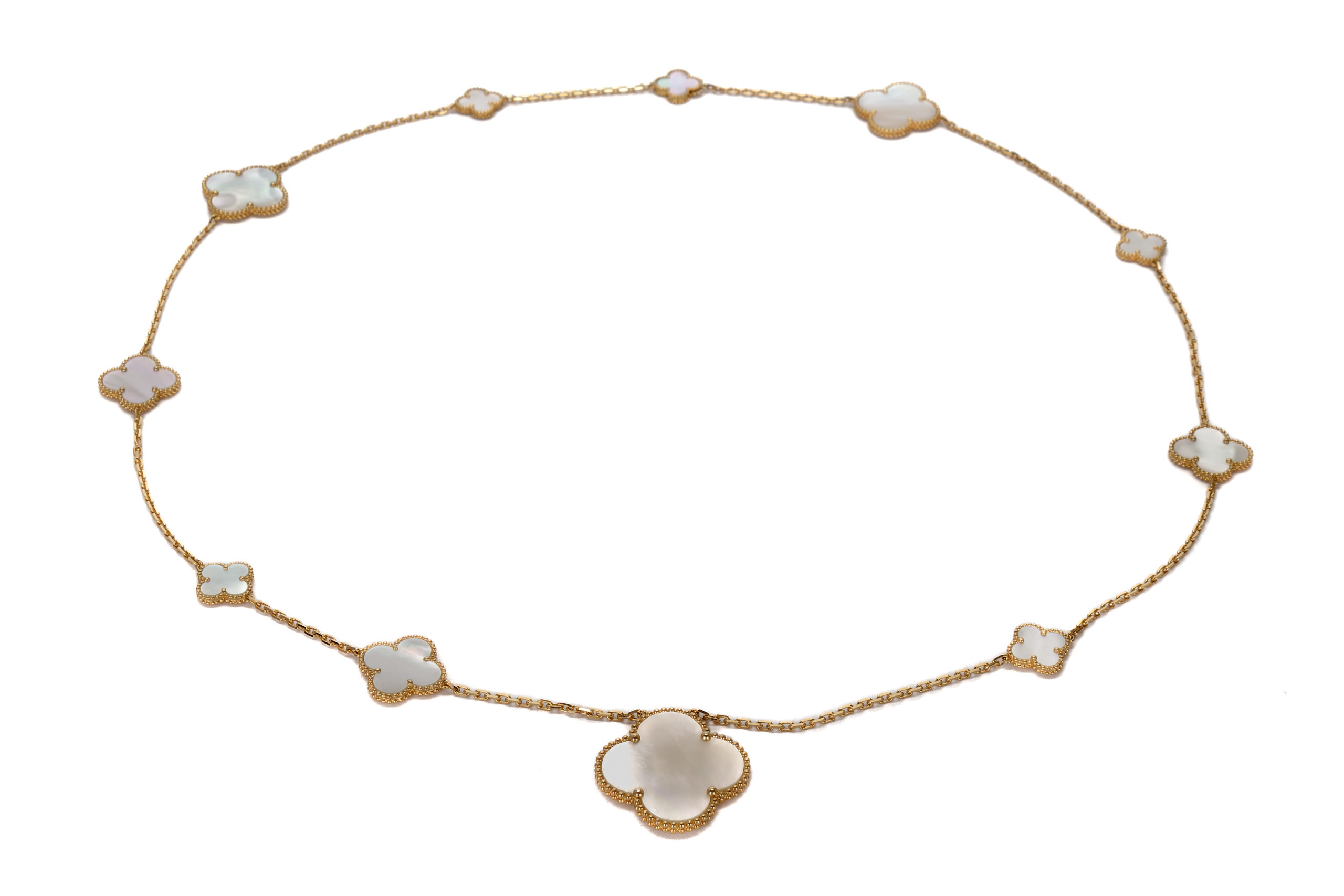 Van-Cleef-&-Arpels-Yellow-Gold-Mother-of-Pearl-Alhambra-11-Motif-Long-Necklace-3