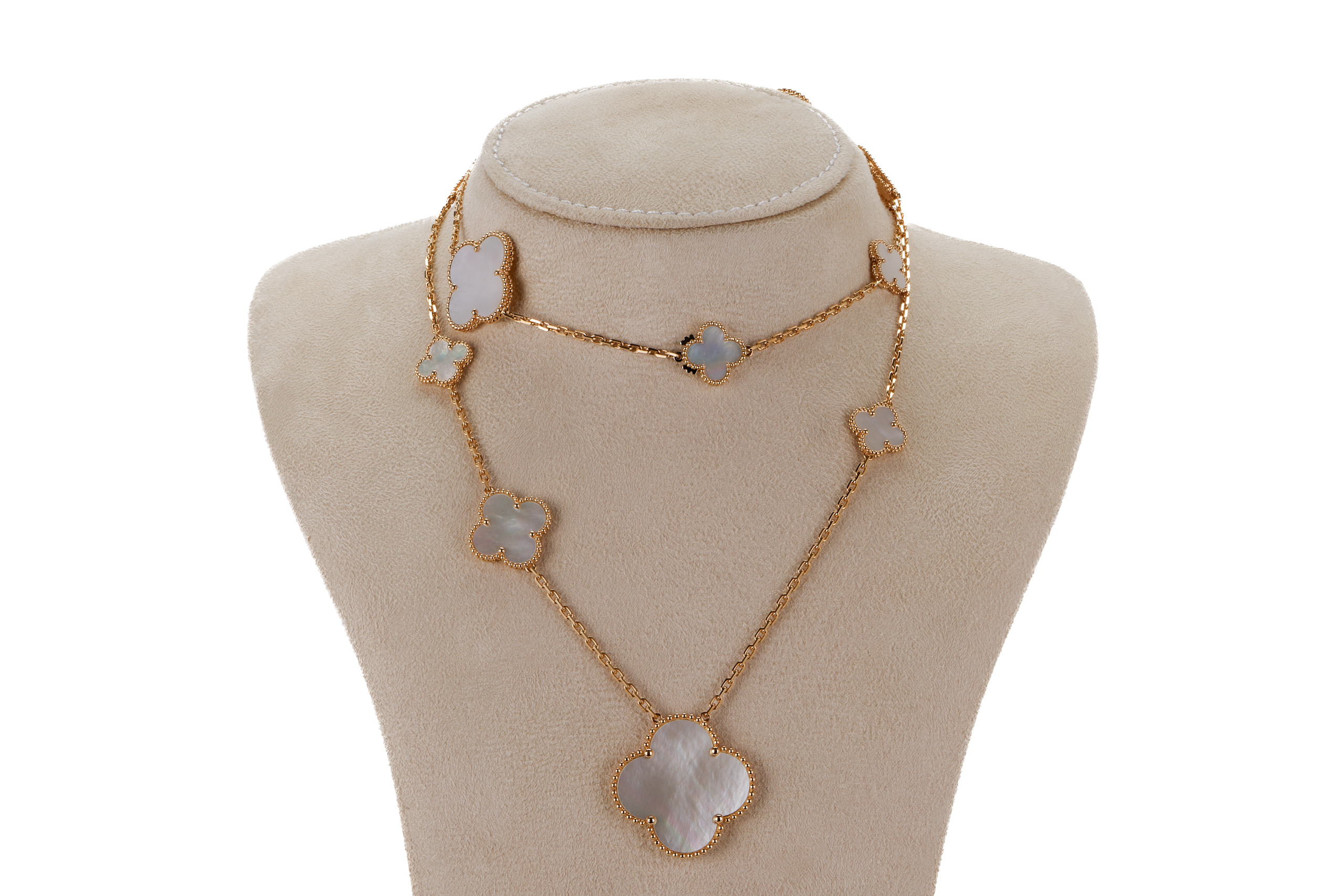 Van-Cleef-&-Arpels-Yellow-Gold-Mother-of-Pearl-Alhambra-11-Motif-Long-Necklace-6