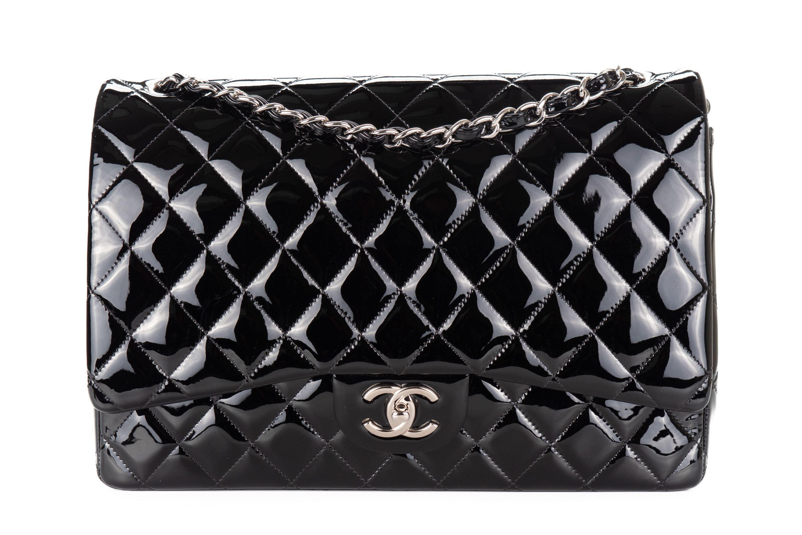 Chanel-Maxi-Classic-Flap-Black-Patent-Silver-Hardware-2805-1