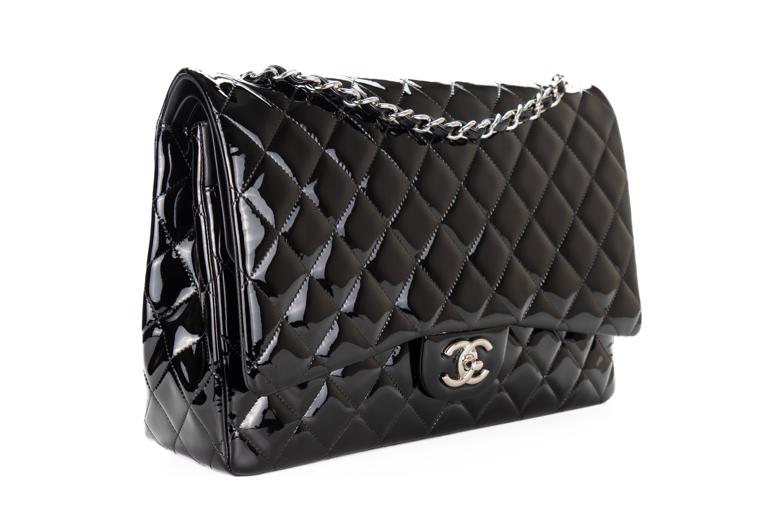 Chanel-Maxi-Classic-Flap-Black-Patent-Silver-Hardware-2805-2