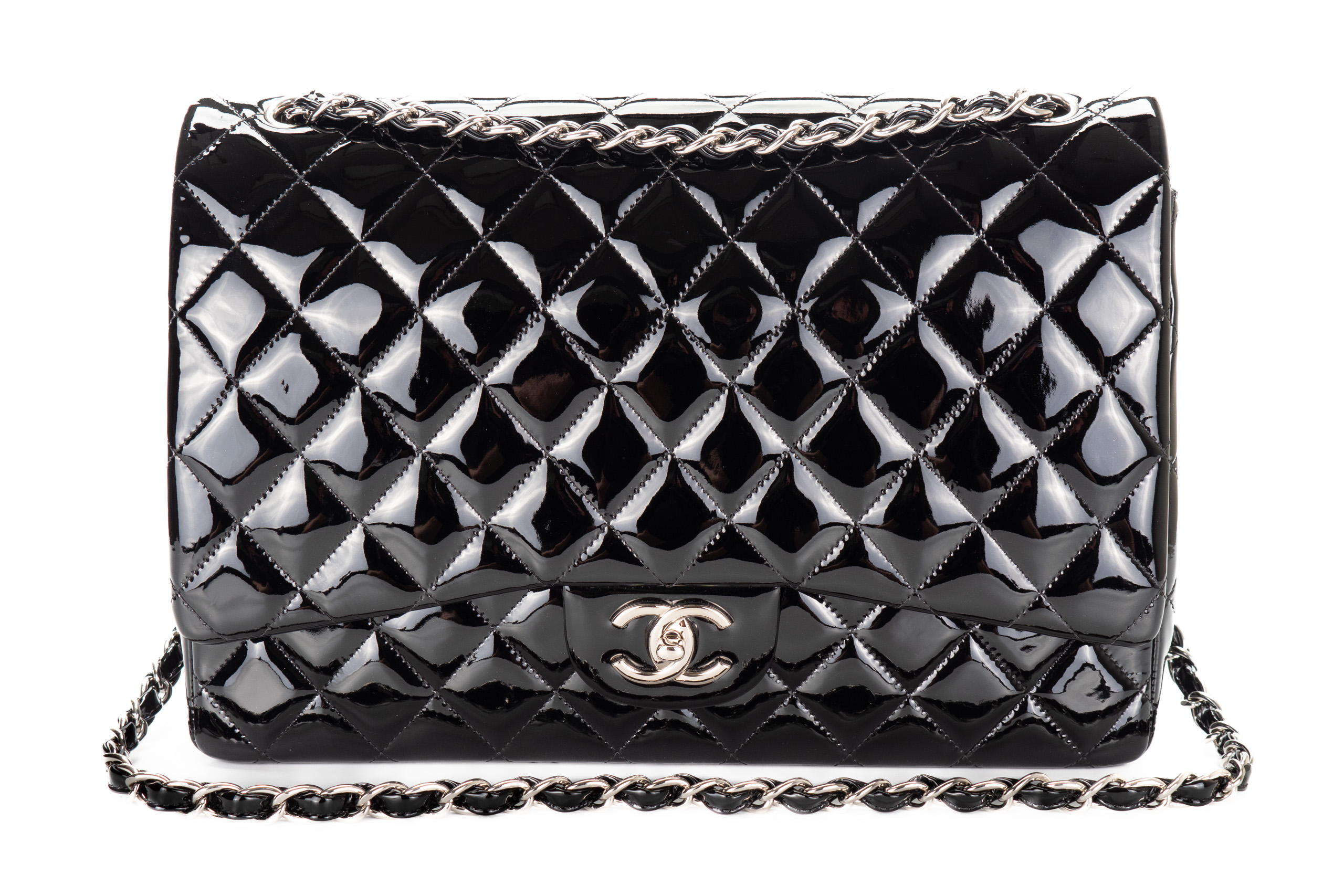 Chanel-Maxi-Classic-Flap-Black-Patent-Silver-Hardware-2805-8