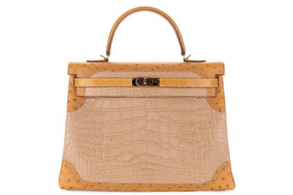 Hermès Kelly 35 Ghillies Grand Marriage Poussiere Matte Alligator ...